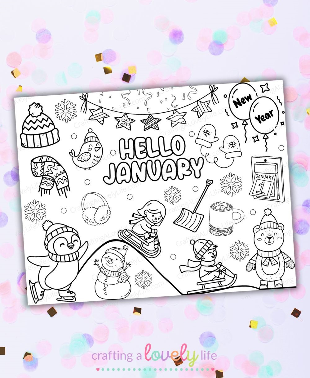 Free Printable January Coloring Page inside January Free Printable Coloring Pages