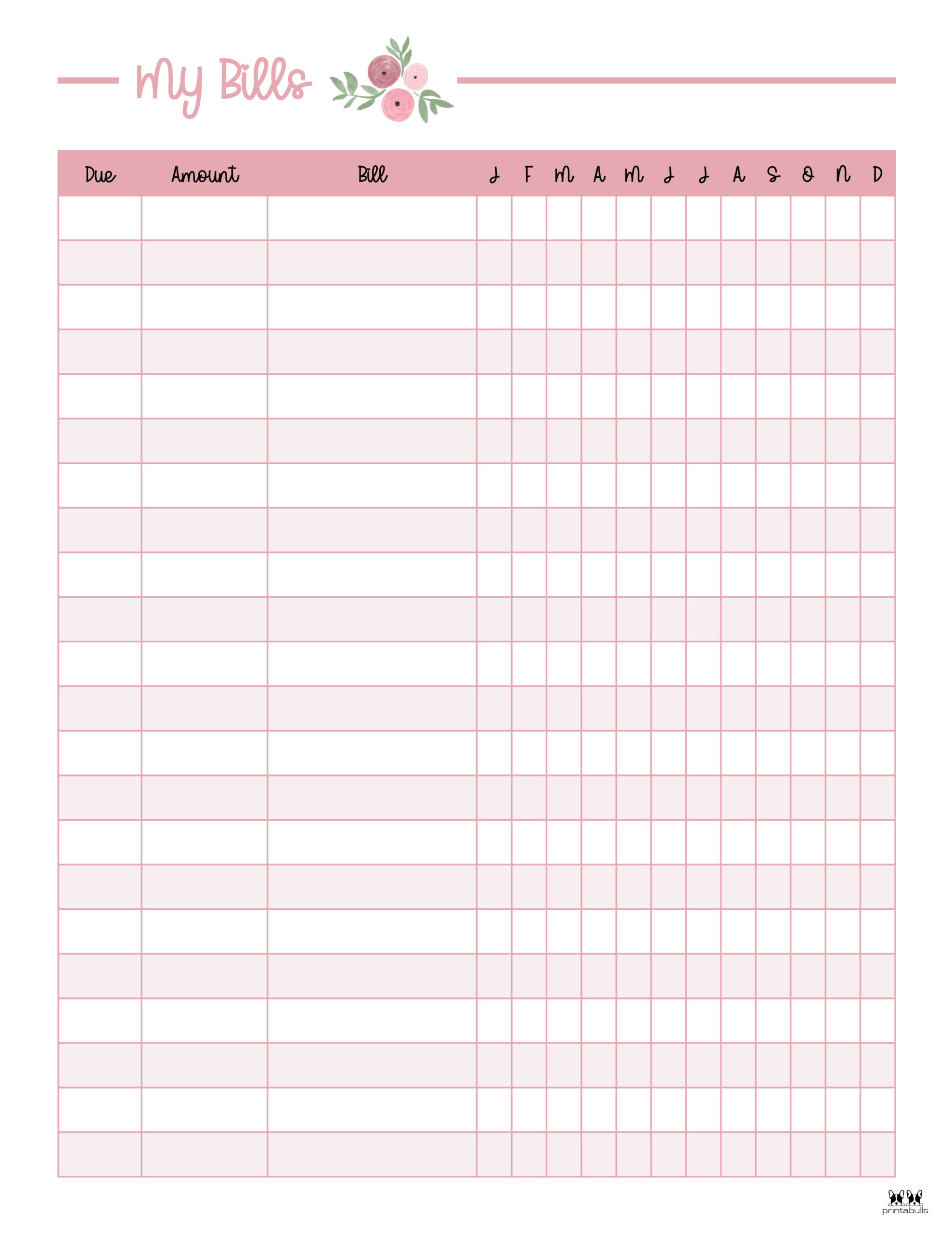 Free Printable Monthly Bill Organizer - Printable Party Favors with regard to Printable Bill Tracking Sheets