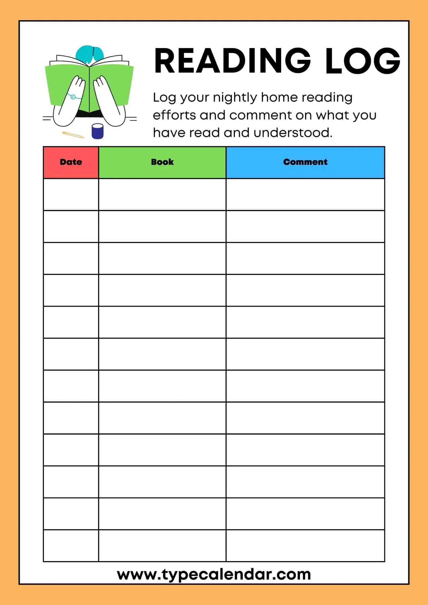 Free Printable Reading Log Templates [Pdf, Excel] pertaining to Reading Log Printable Free