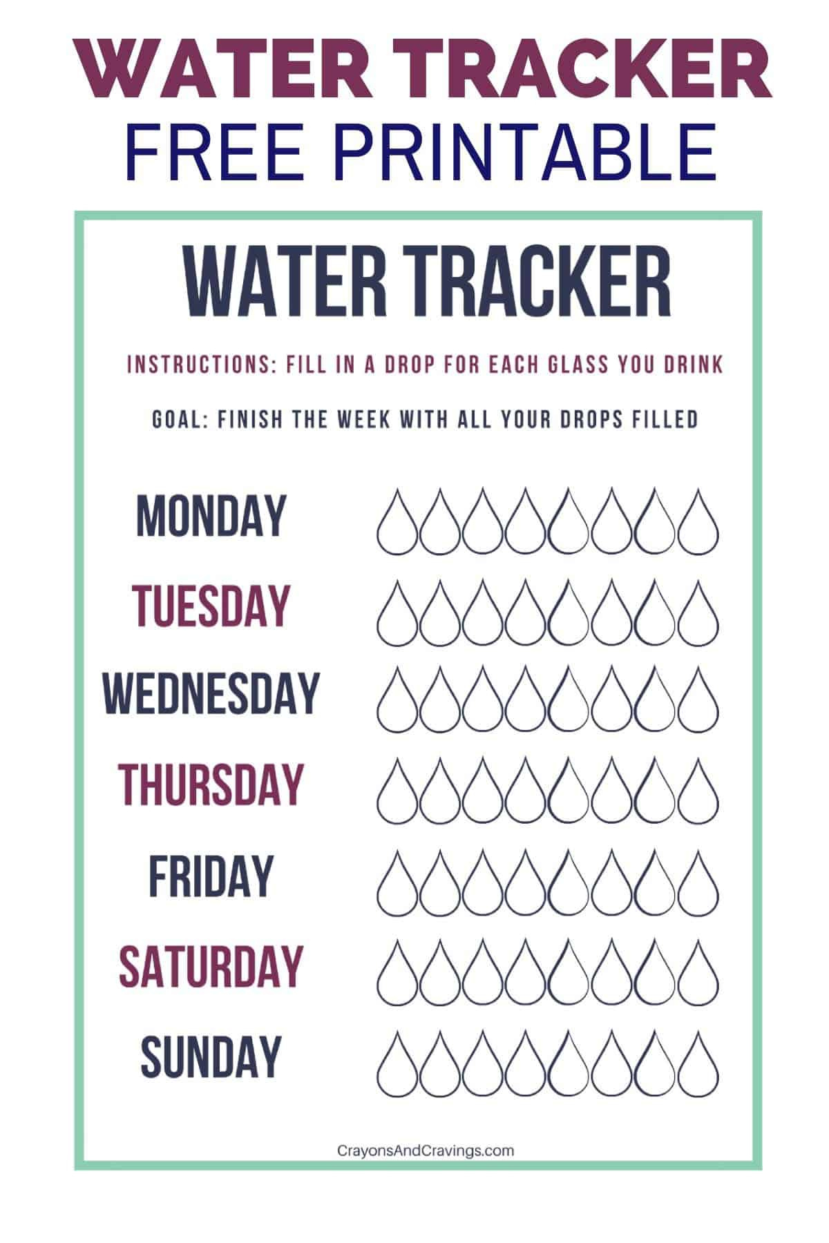 Free Printable Water Tracker (Daily &amp;amp; Weekly) in Free Printable Water Tracker