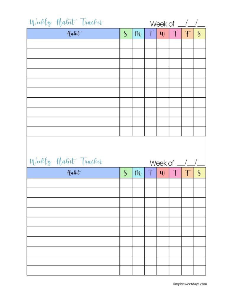 Free Printable Weekly Habit Tracker | Simply Sweet Days within Habit Tracker Printable Weekly