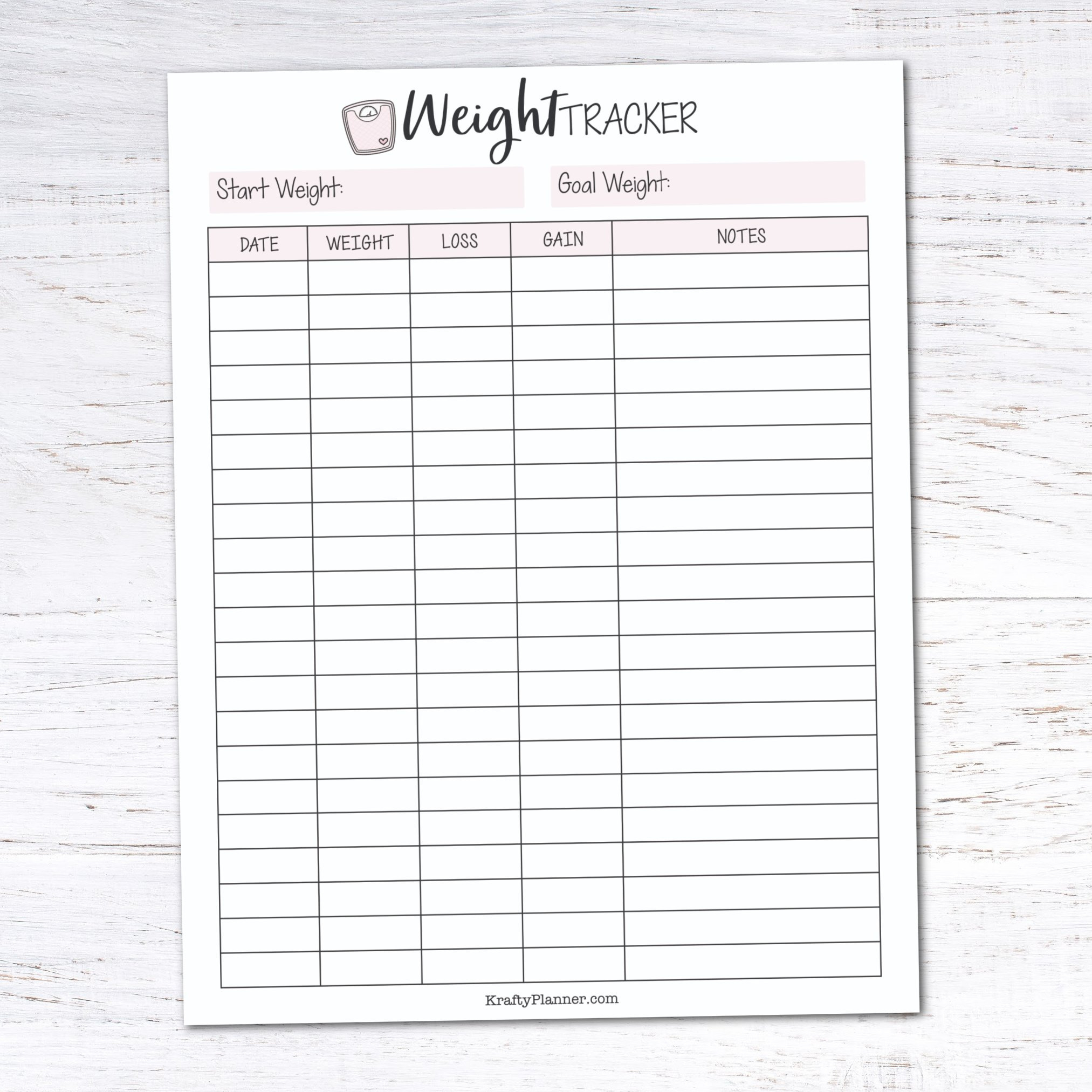Free Printable Weight Loss Tracker — Krafty Planner intended for Daily Weight Tracker Printable