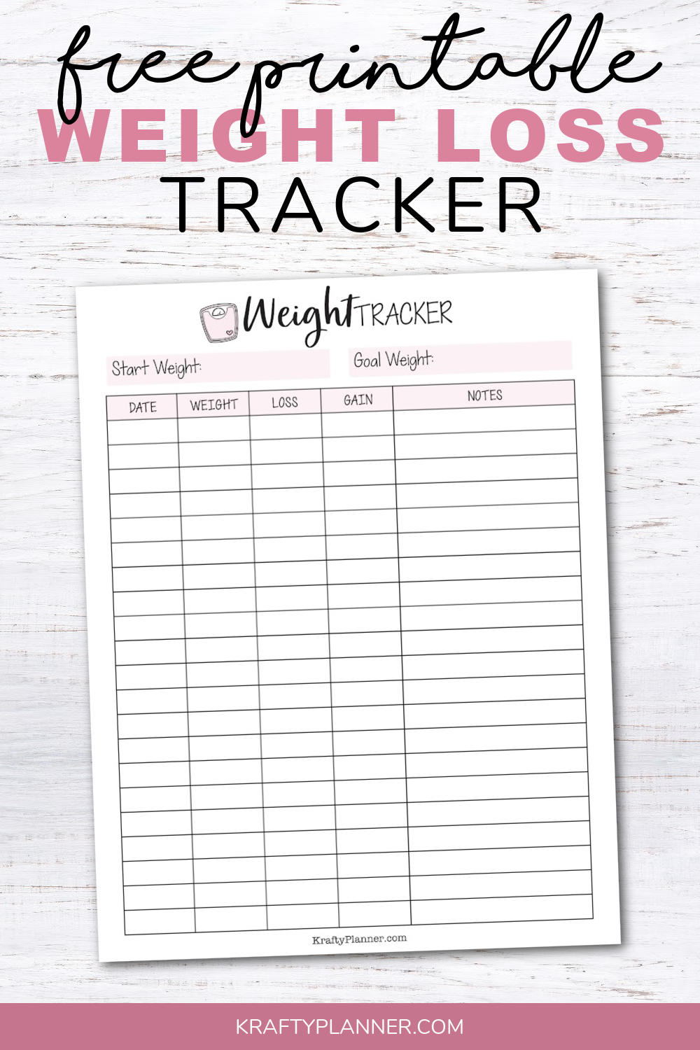 Free Printable Weight Loss Tracker — Krafty Planner intended for Weight Tracking Calendar Printable