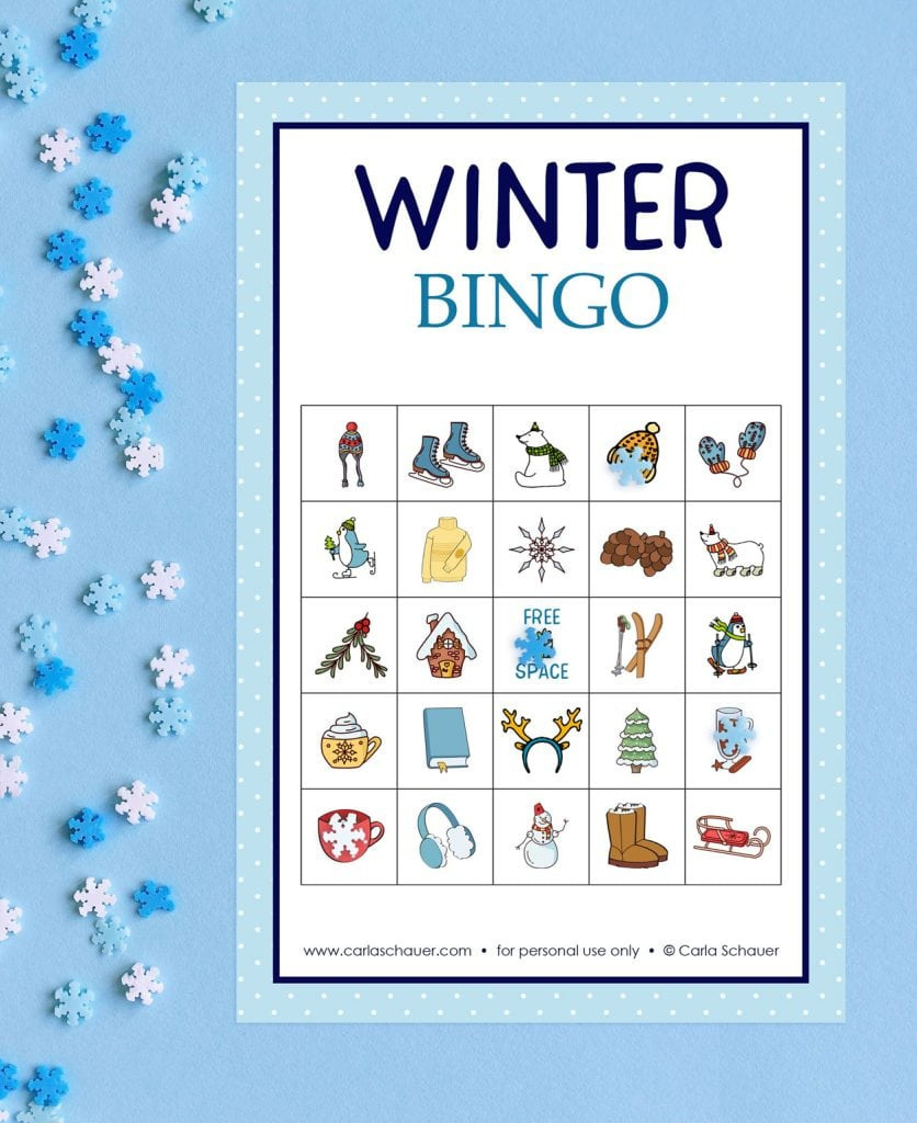 Free Printable Winter Bingo Cards (For Kids And Adults) - Carla for Free Winter Bingo Printable Cards