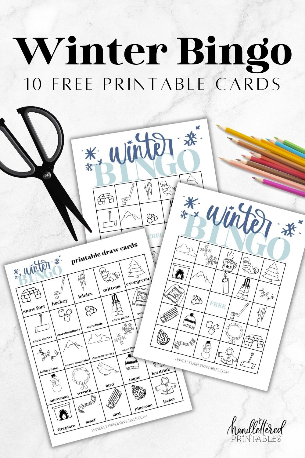 Free Printable Winter Bingo Game For Kids (10 Cards) - Hand in Winter Bingo Printable