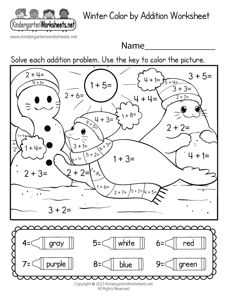 Free Printable Winter Coloraddition Worksheet within Free Printable January Worksheets