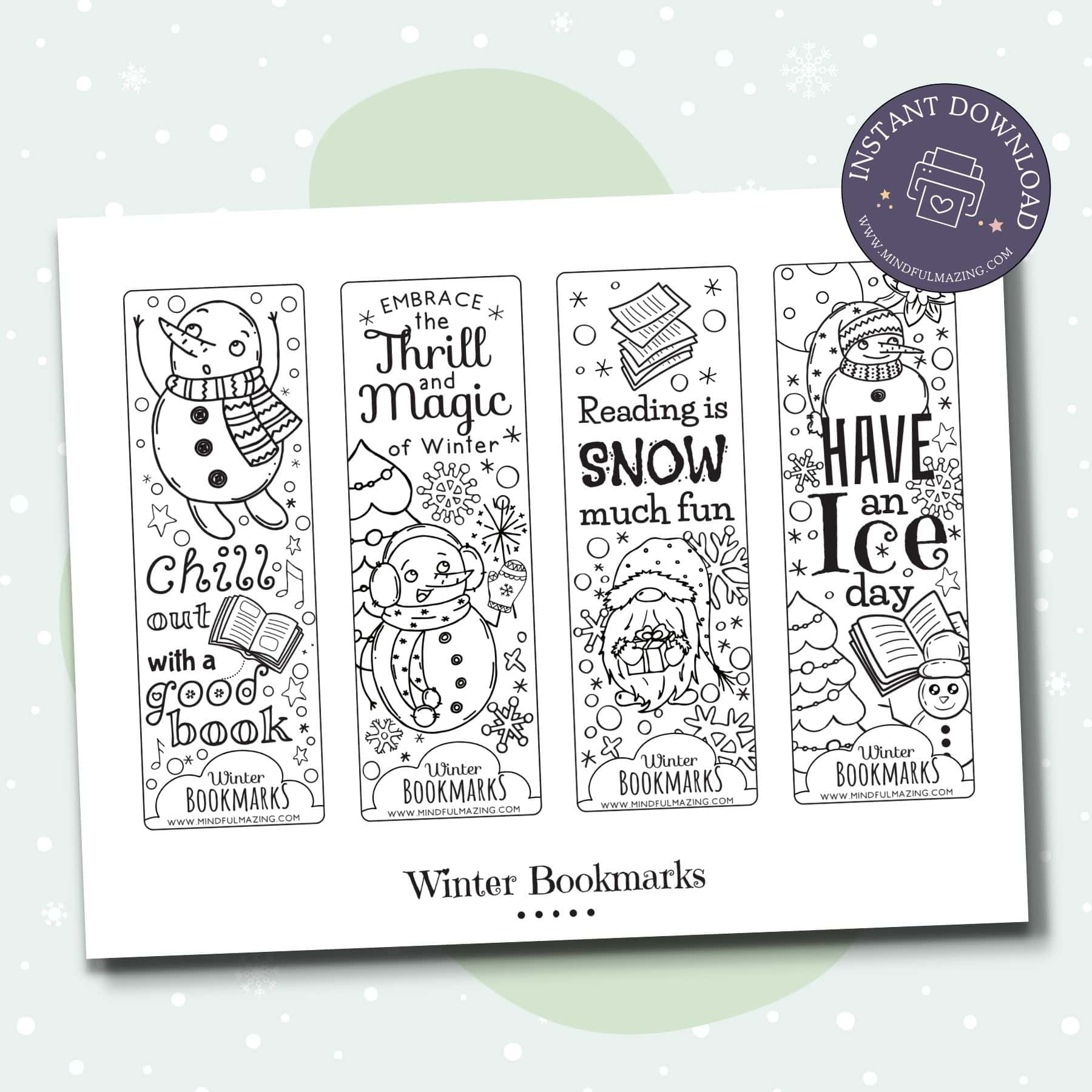 Free Printable Winter Coloring Bookmarks • Mindfulmazing intended for Printable Winter Bookmarks To Color