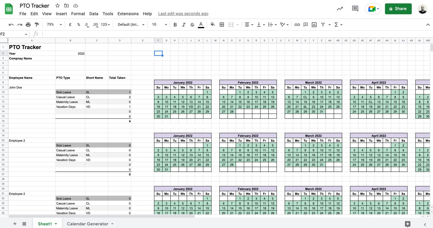 Free Pto Tracking Template (2025) within Printable Employee Vacation Tracker