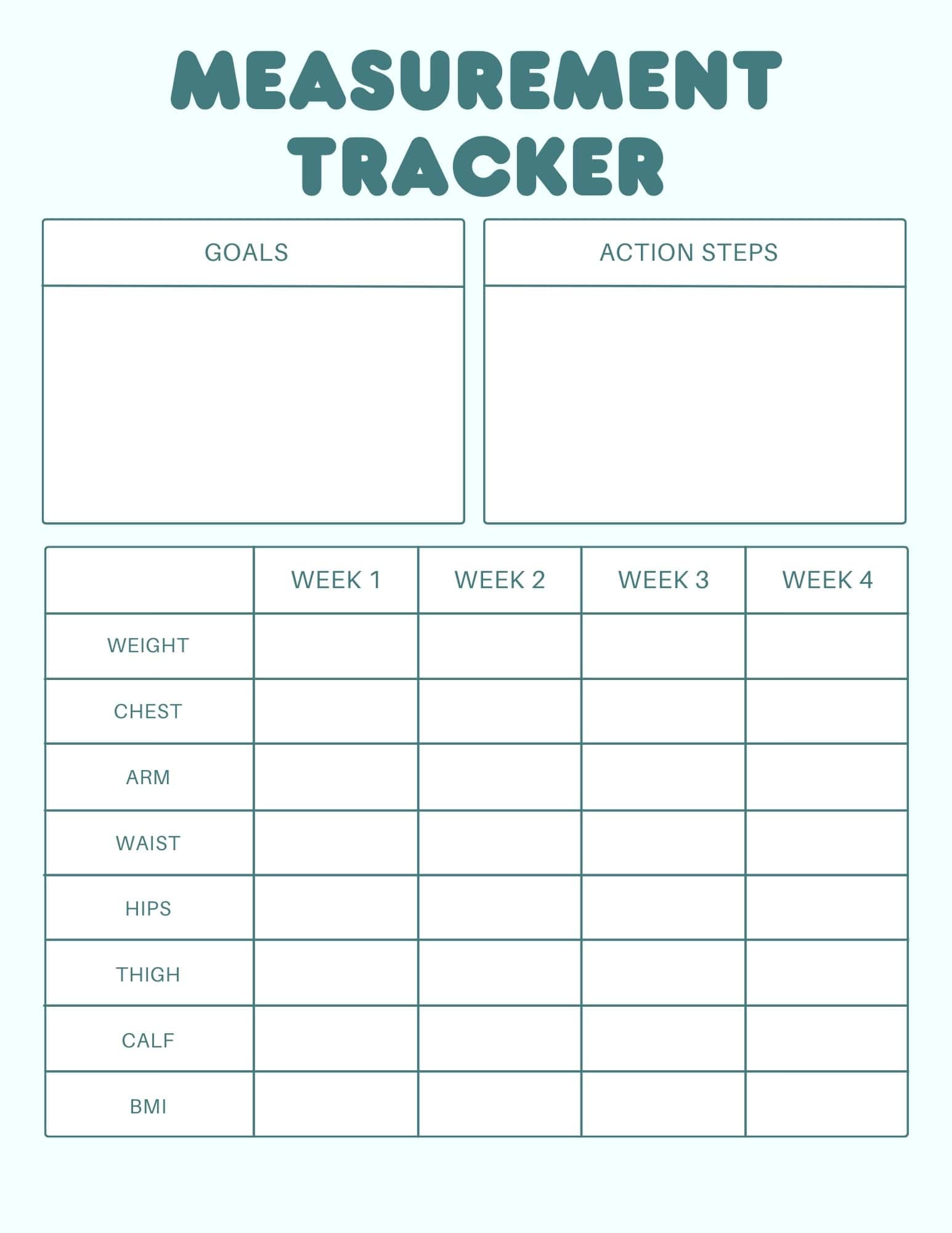 Free Weight And Measurement Trackers To Print with Weight and Measurement Tracker Printable