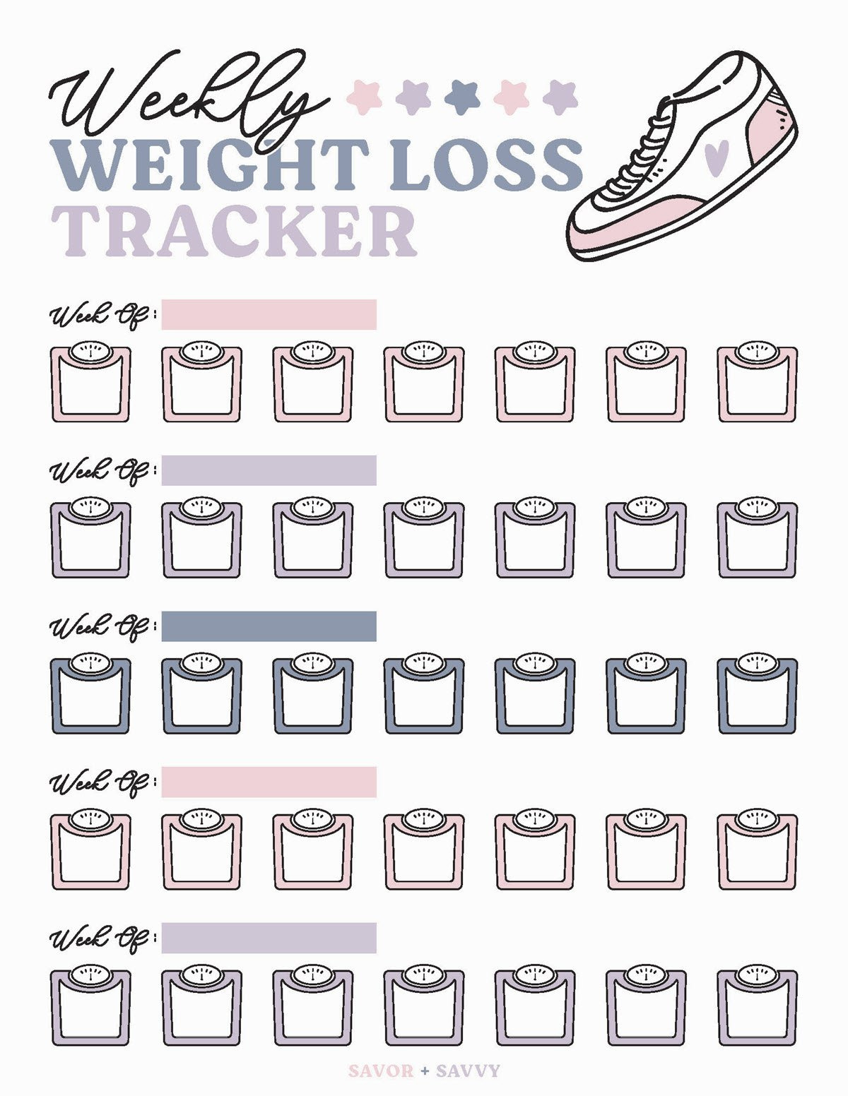 Free Weight Loss Tracker Printable - Savor + Savvy for Lose Weight Tracker Printable