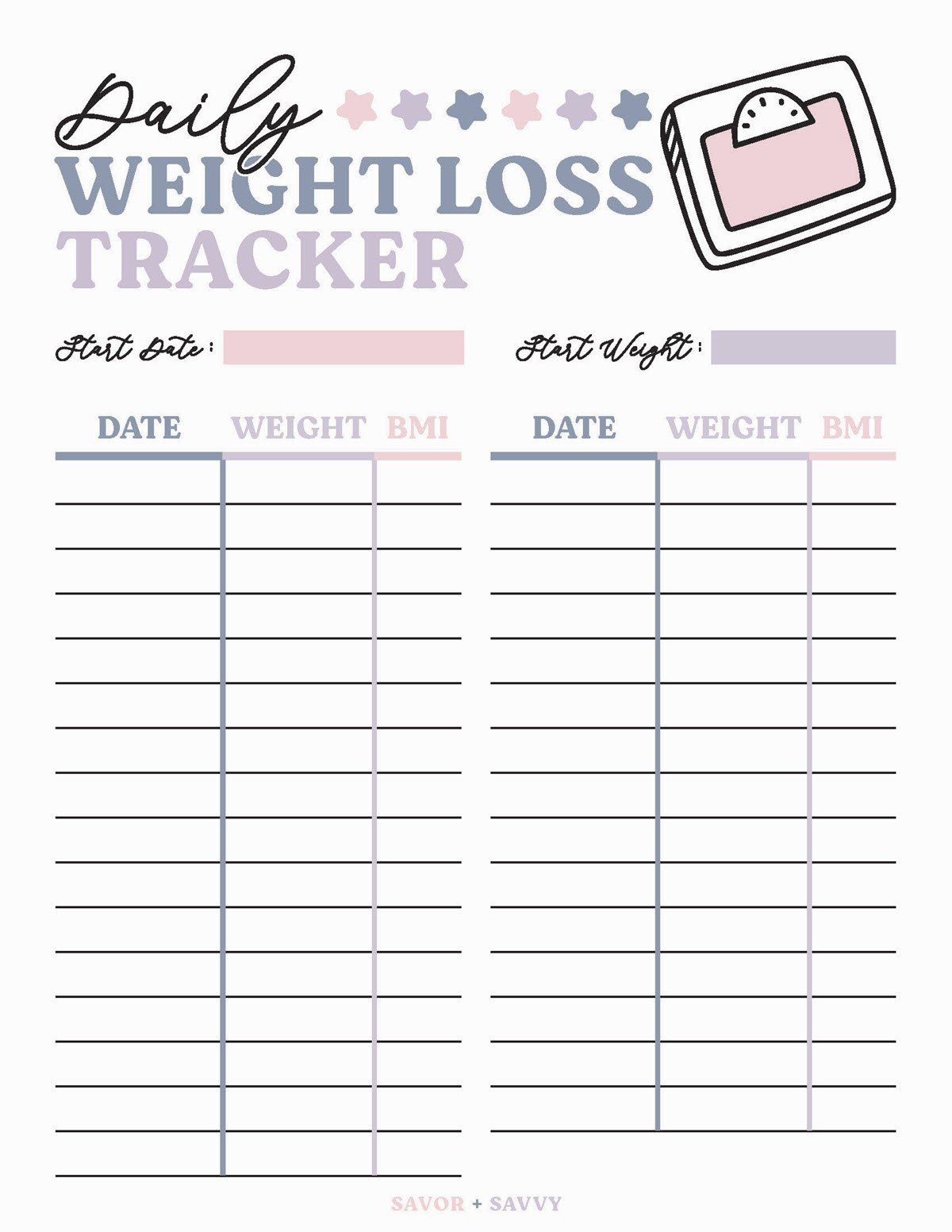 Free Weight Loss Tracker Printable - Savor + Savvy with Daily Weight Tracker Printable