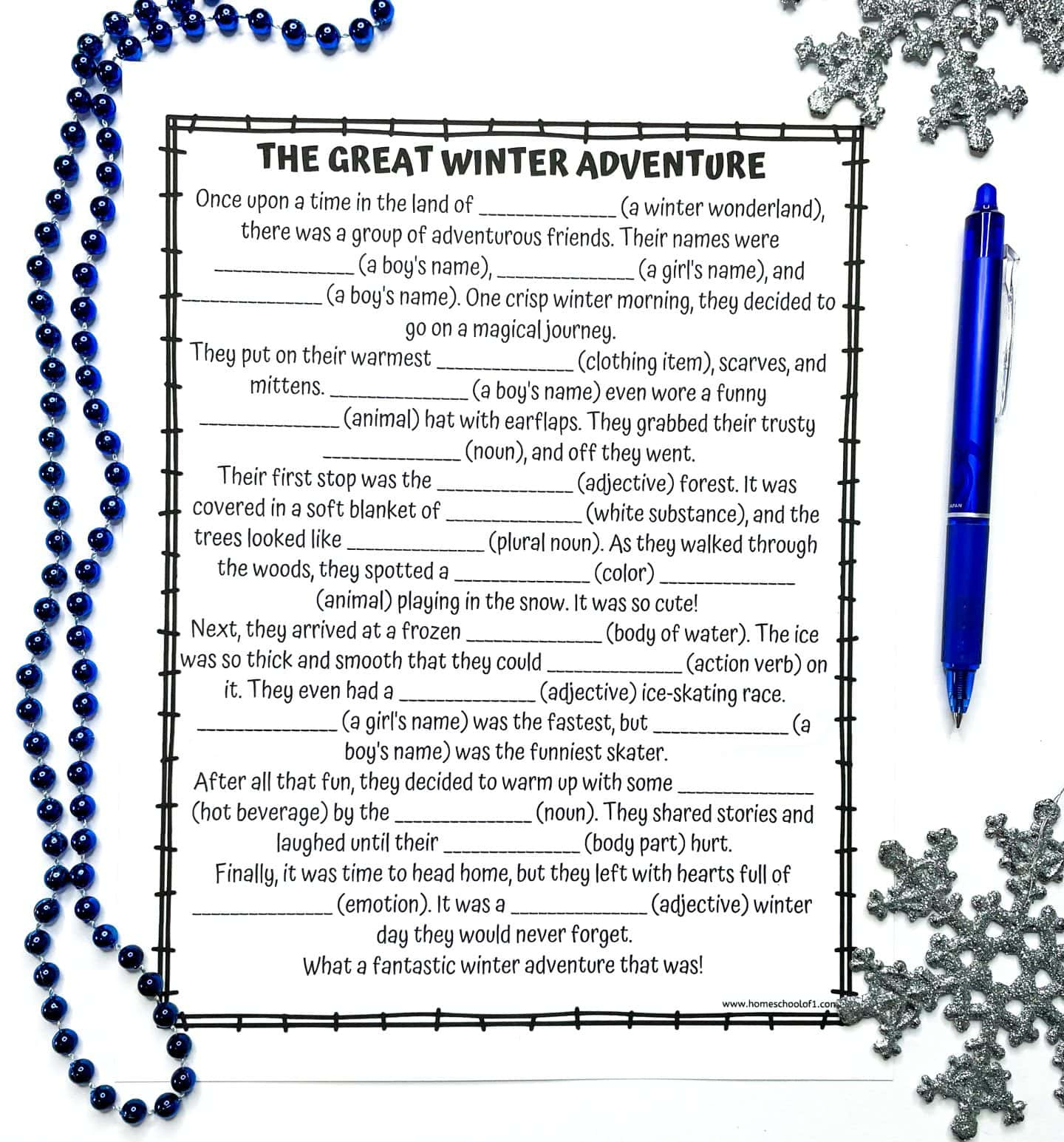 Free Winter Mad Libs Printable A Word Game For Kids for Winter Mad Libs Printable