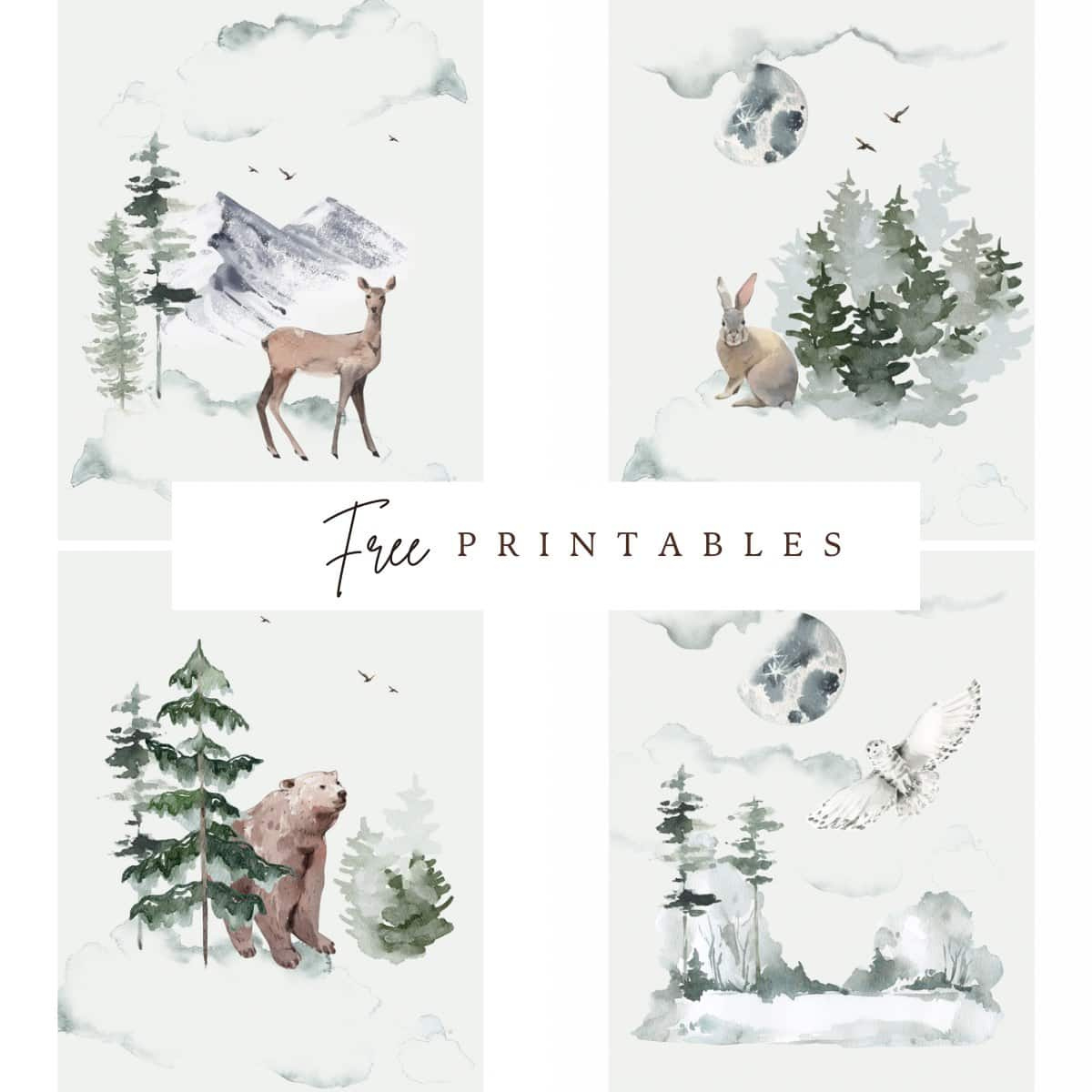Free Winter Printables With A Watercolor Woodland Theme for Free Printable Winter Art