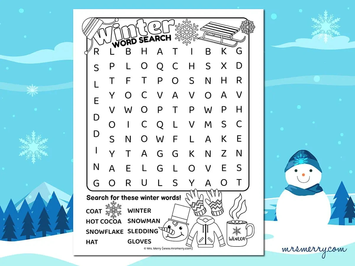 Free Winter Word Search Printable | Mrs. Merry for Winter Word Search For Kids Printable