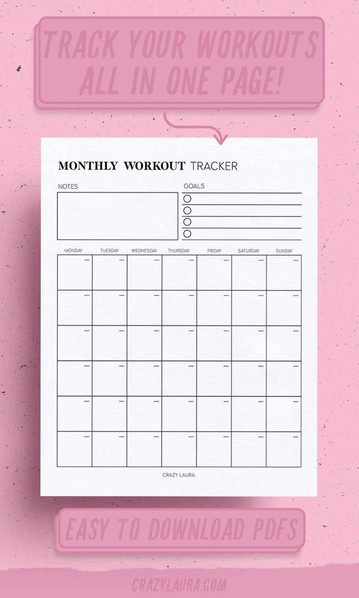 Free Workout Tracker Printable Weekly &amp;amp; Monthly Versions - Crazy Laura intended for Free Workout Tracker Printable