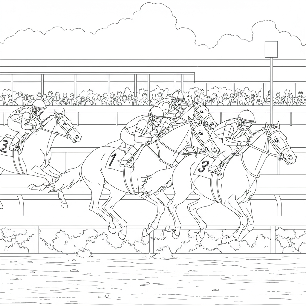 Galloping Racehorses At The Track - Coloring.app with Printable Horse Race Track