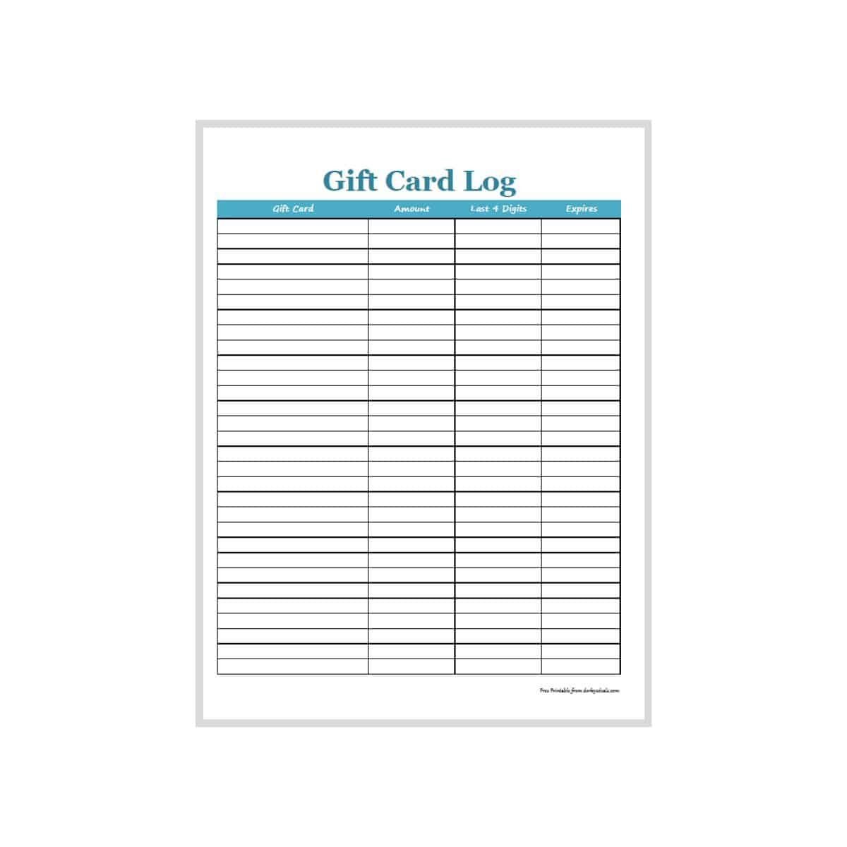 Gift Card Tracking Log (Free Printable!) regarding Printable Gift Certificate Tracking Log Template