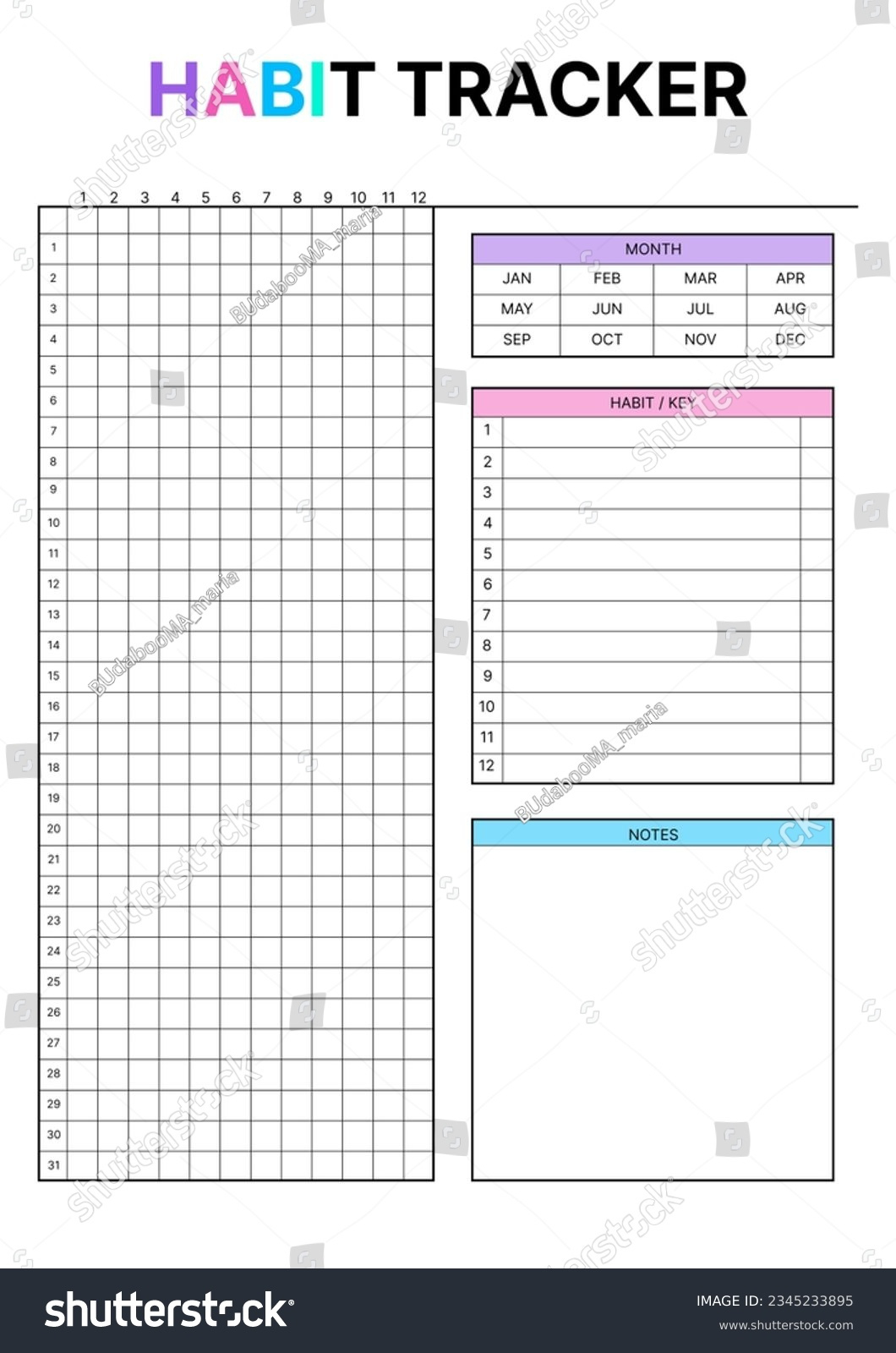 Habit Tracker Page Template Bullet Journal Stock Illustration with Tracker Bullet Journal Printable