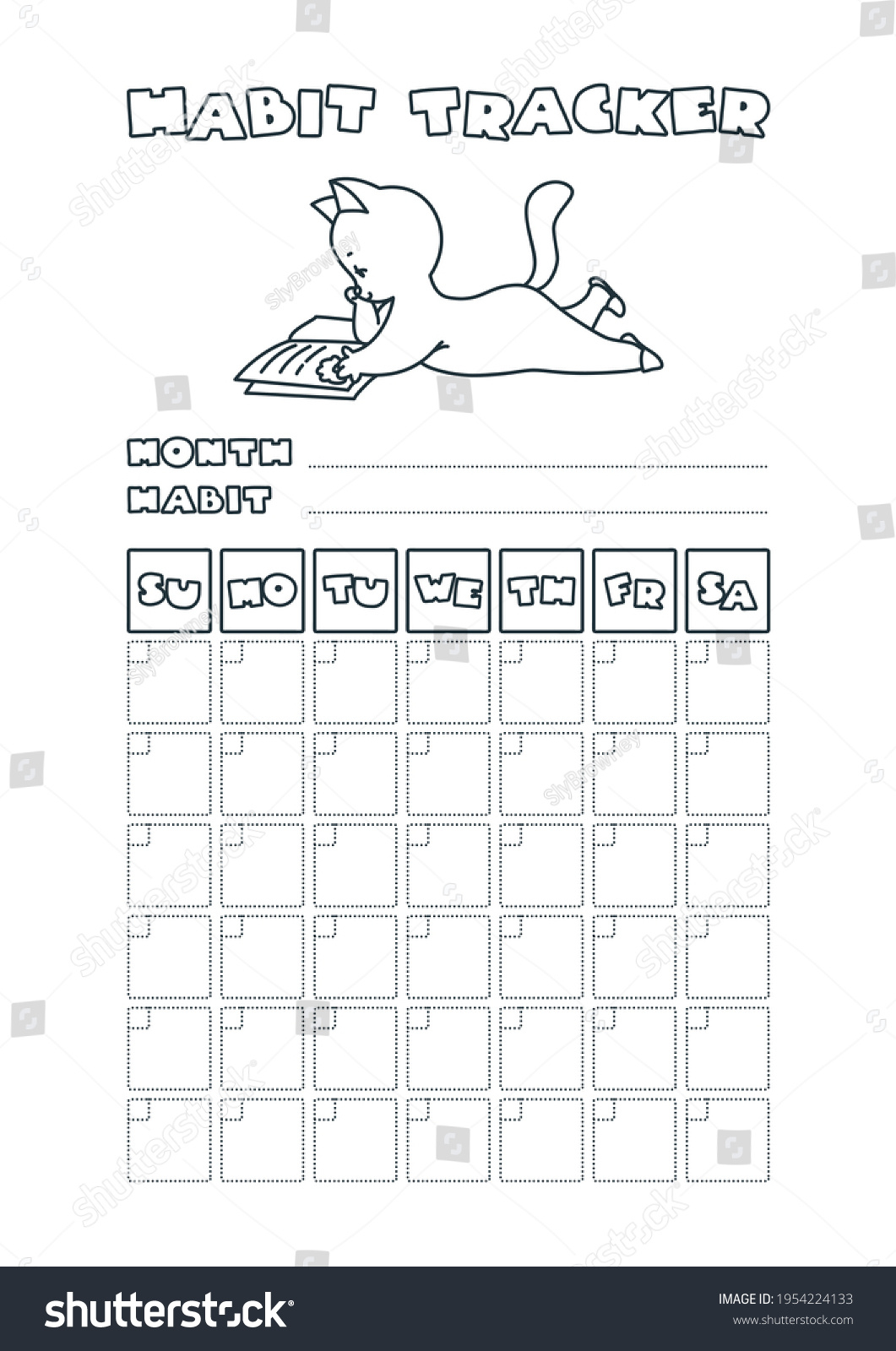 Habit Tracker Printable Monthly Habit Tracker Stock Vector inside Pretty Habit Tracker Printable