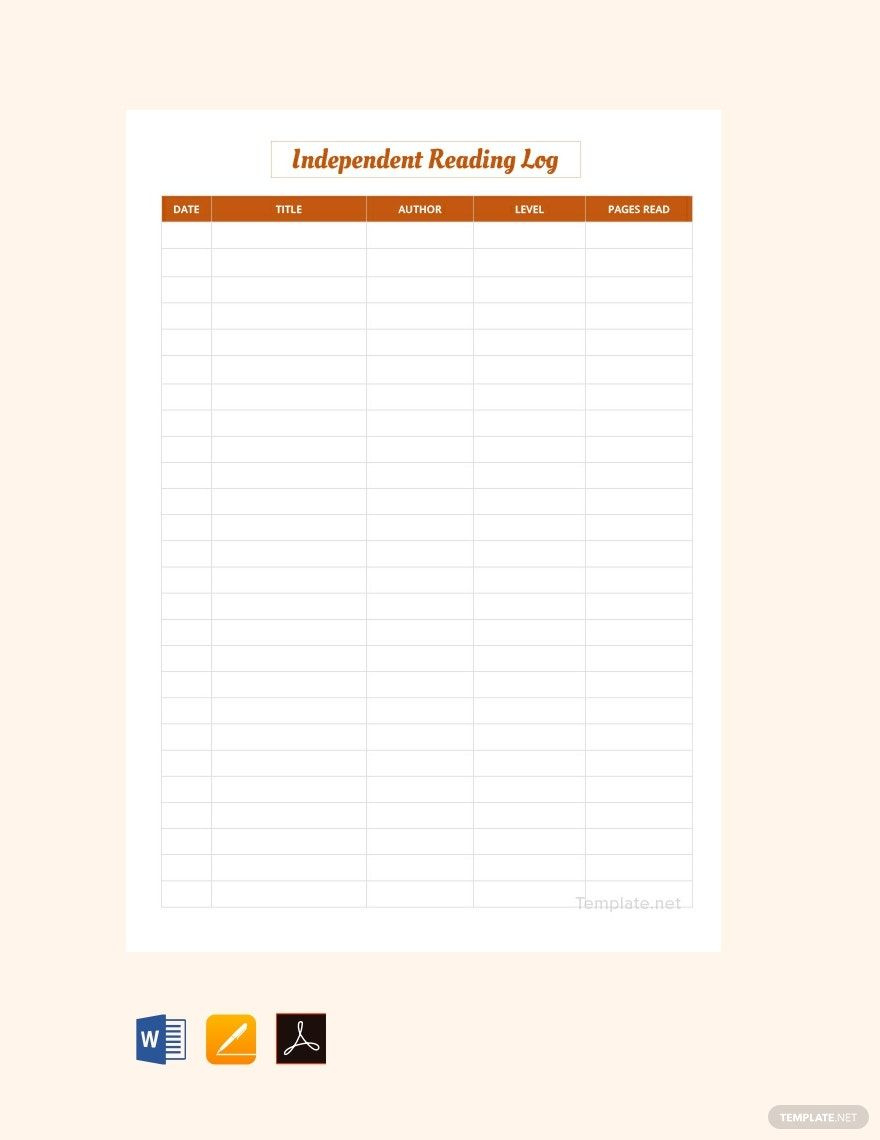 Independent Reading Log Template In Google Docs, Word - Download regarding Independent Reading Log Printable