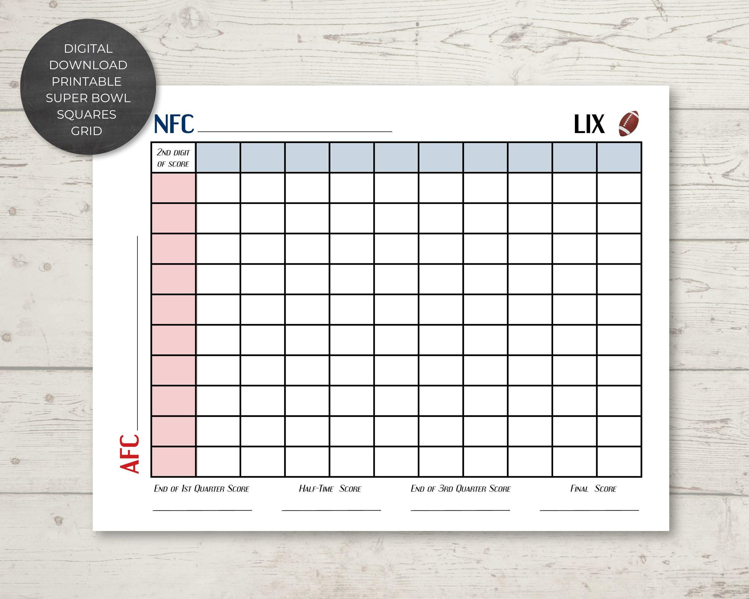 Instant Download, Printable Super Bowl Lix Squares Grid, Super with regard to Free Printable Super Bowl Squares Fundraiser Template