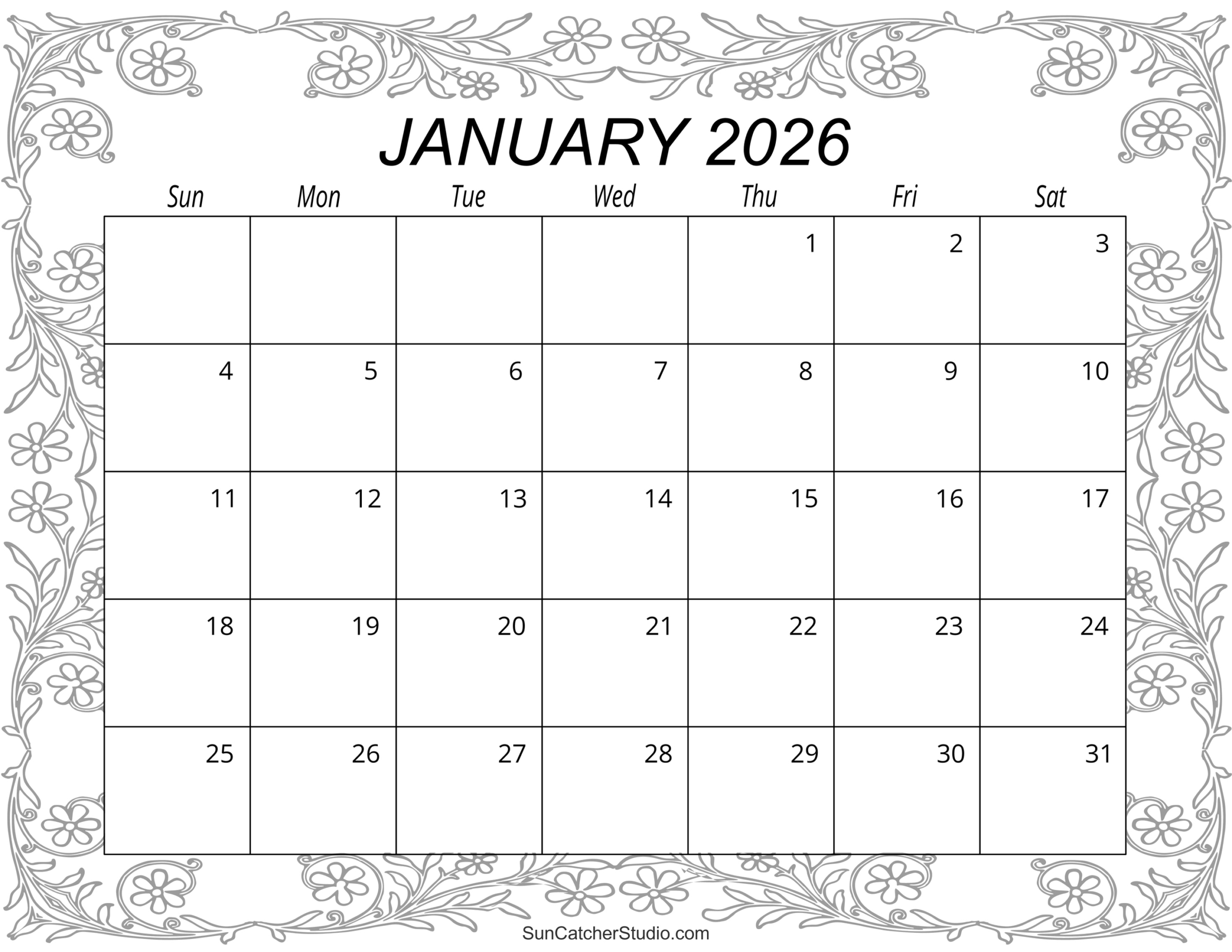 January 2026 Calendar (Free Printable) – Free Printables pertaining to Printable Calendars 2026 January