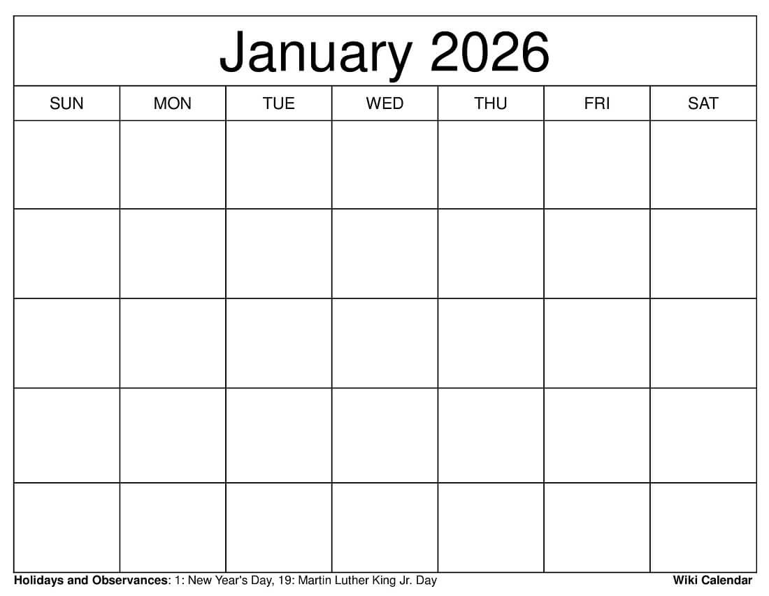 January 2026 Calendar - Printable Templates &amp;amp; More intended for Free Printable January 2026