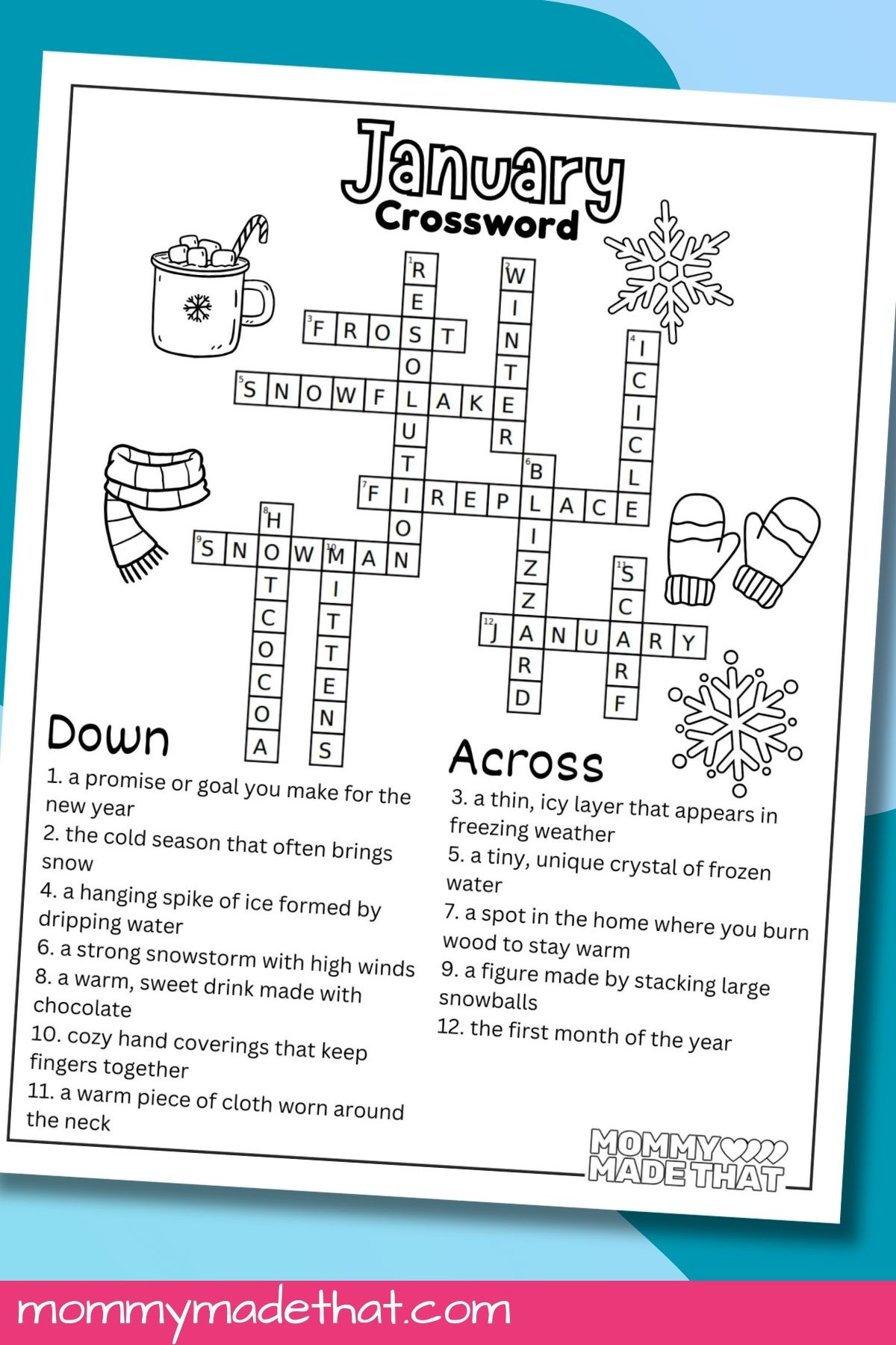 January Crossword Puzzle (Free Printable For Kids) within January Crossword Puzzles Printable