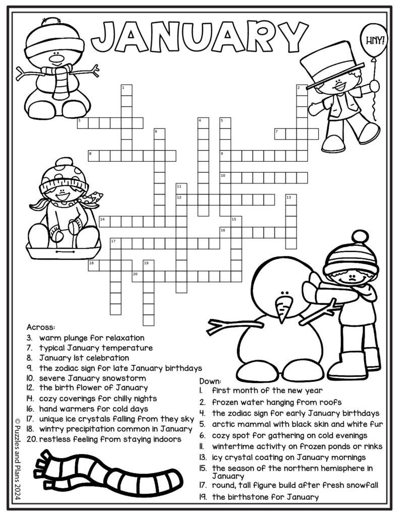 January Crossword Puzzle Printable For Kids - Puzzlesandplans inside January Crossword Puzzles Printable