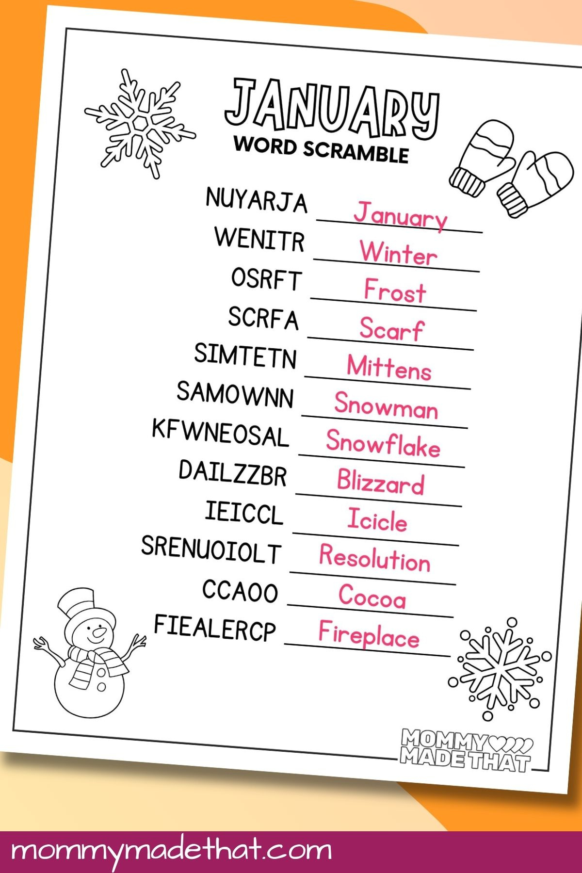 January Word Scramble (Free Printable Worksheet) intended for January Word Scramble Printable