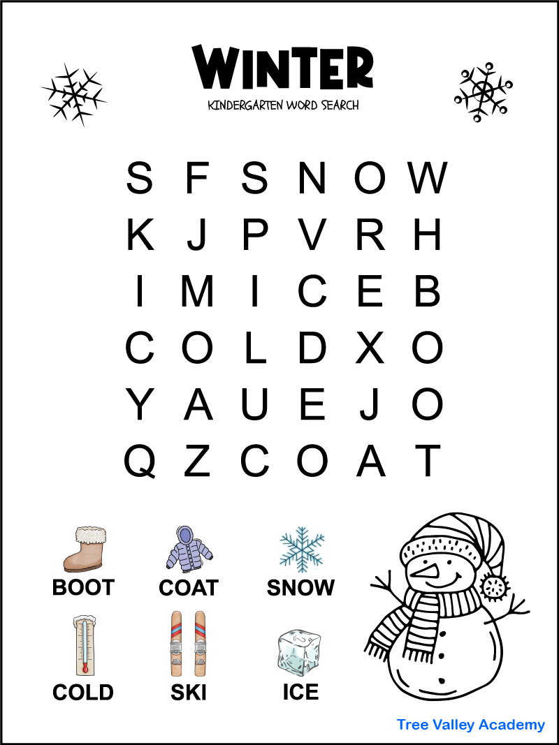 Kindergarten Winter Word Search - Tree Valley Academy with Free Printable Word Search Winter