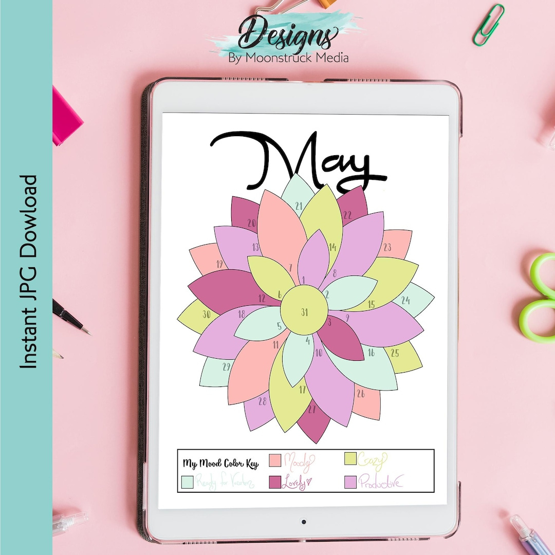 Mai Mood Tracker | Blütenblatt Färbung | Bullet Journal Printable for May Mood Tracker Printable