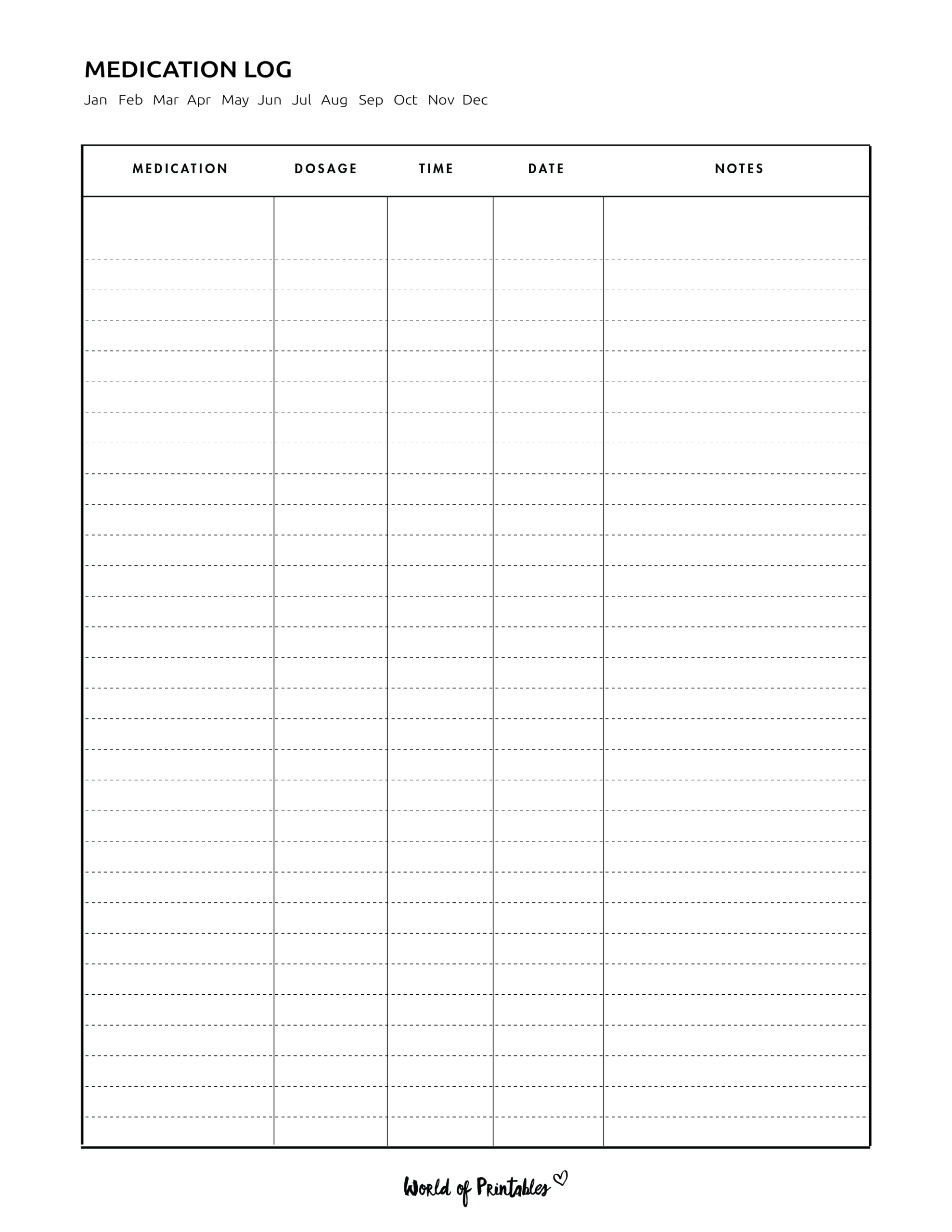 Medication Log - 8 Of The Best Templates - World Of Printables regarding Free Printable Medicine Tracking Chart