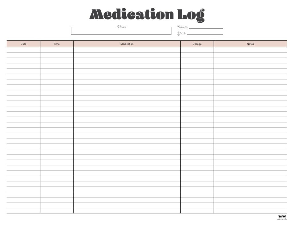 Medication Logs - 32 Free Printables | Printabulls in Medication Tracker Printable Free