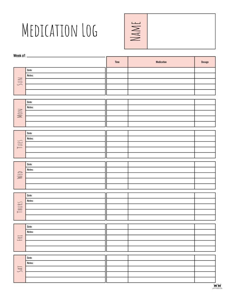 Medication Logs - 32 Free Printables | Printabulls pertaining to Post Surgery Medication Tracker Free Printable