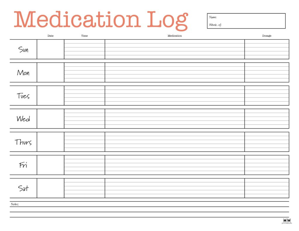 Medication Logs - 32 Free Printables | Printabulls within Post Surgery Medication Tracker Free Printable