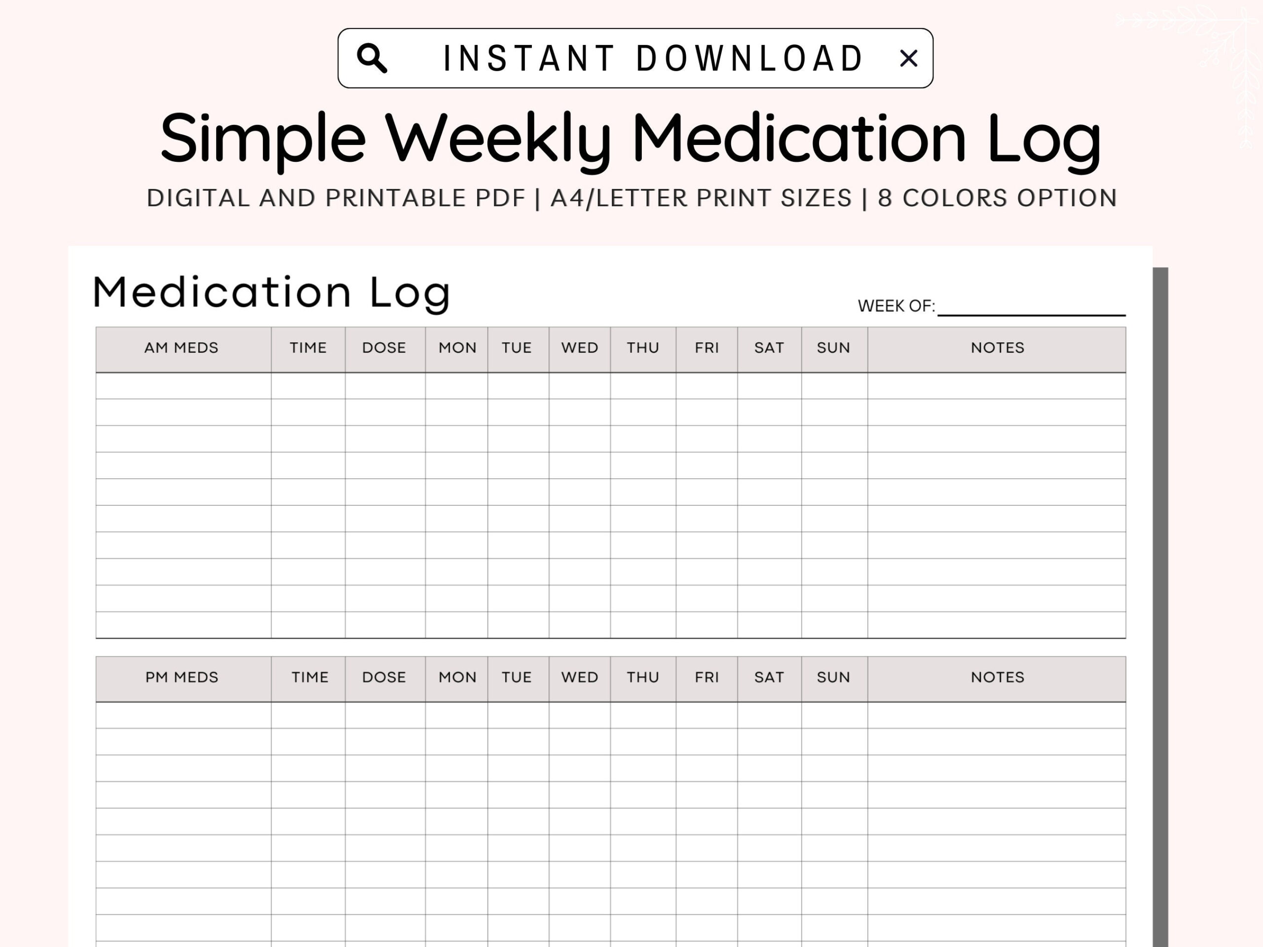 Medication Tracker Printable, Weekly Medication Log, Medicine intended for Daily Medication Tracker Printable