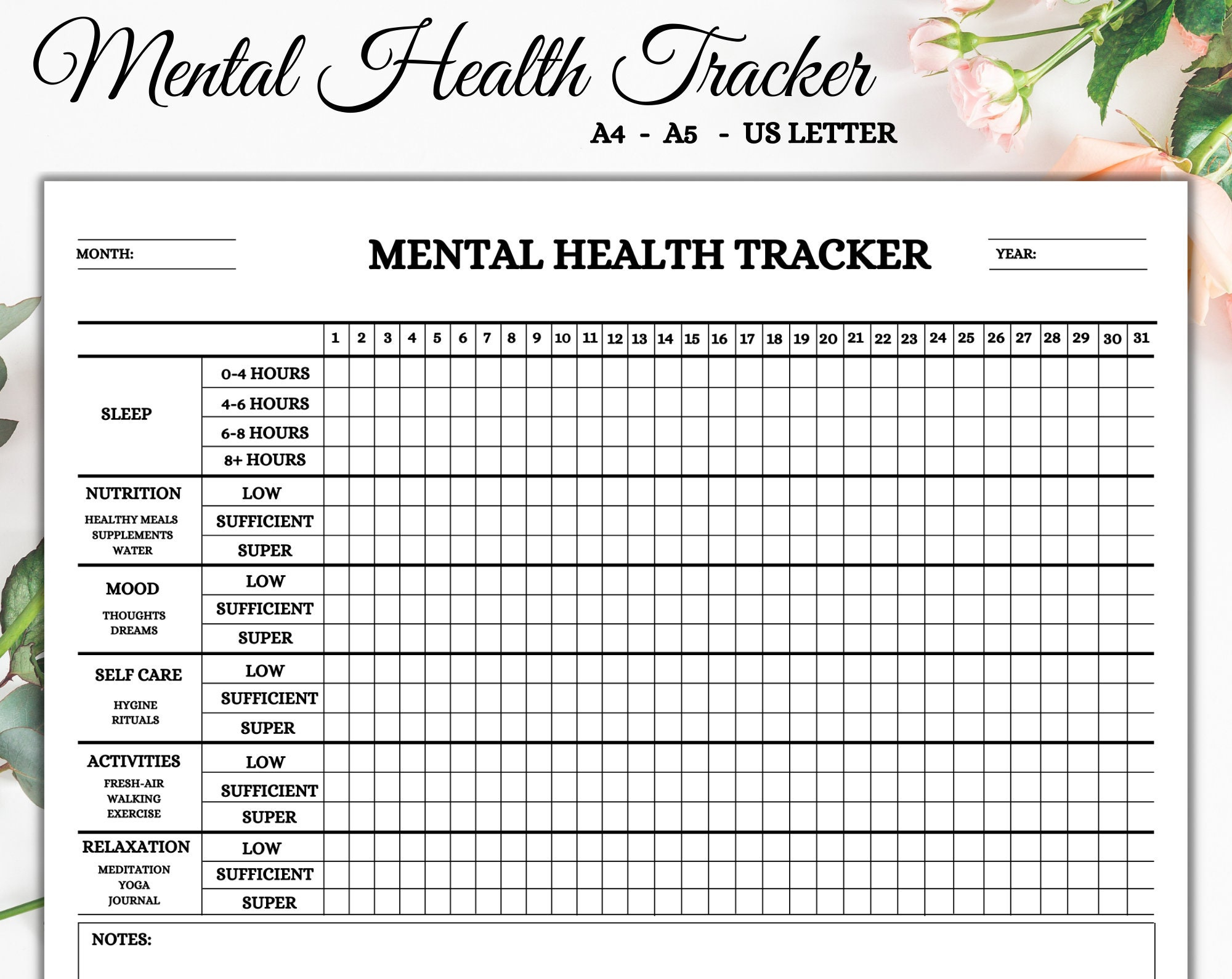 Mental Health Tracker | Printable Tracker | Tracker Template with regard to Mental Health Symptom Tracker Printable