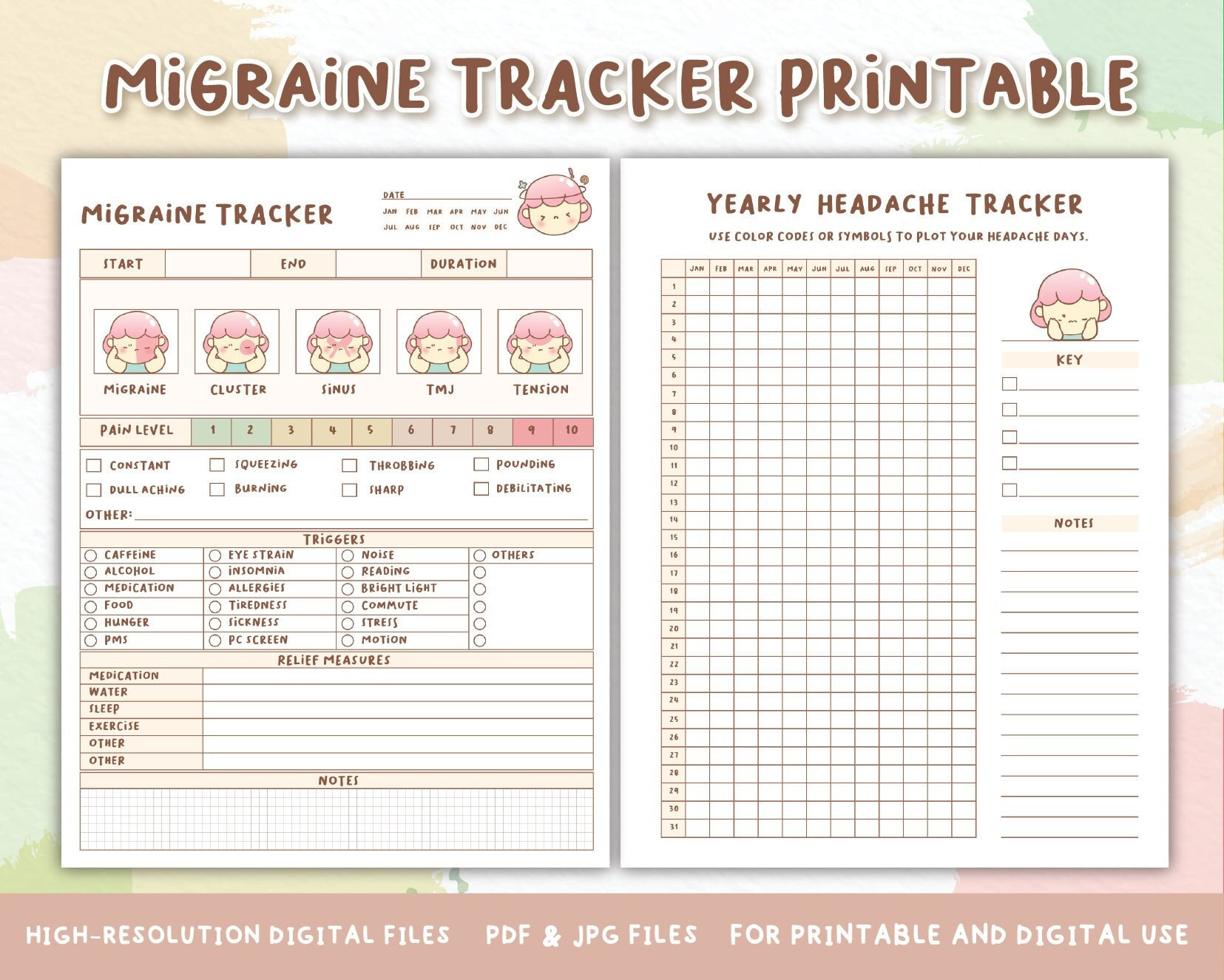 Migraine Tracker Printable,Headache Log,Track Headache Symptoms &amp;amp;  Severity,Migraine Record,Bullet Journal/Planner Pdf,Instant Download inside Monthly Migraine Tracker Printable