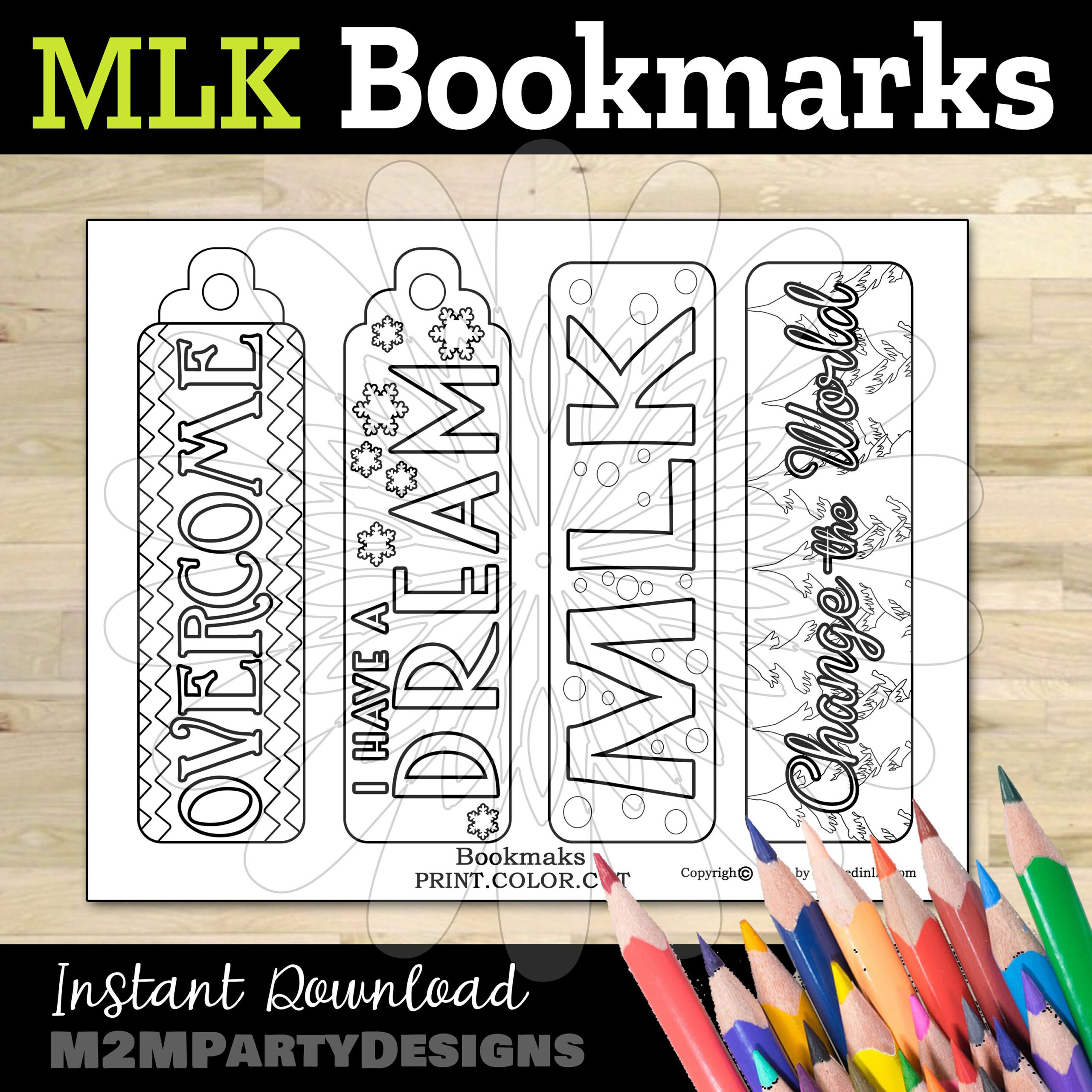 Mlk Coloring Bookmarks: Printable Kids Activity (Digital Download pertaining to Mlk Bookmark Printable