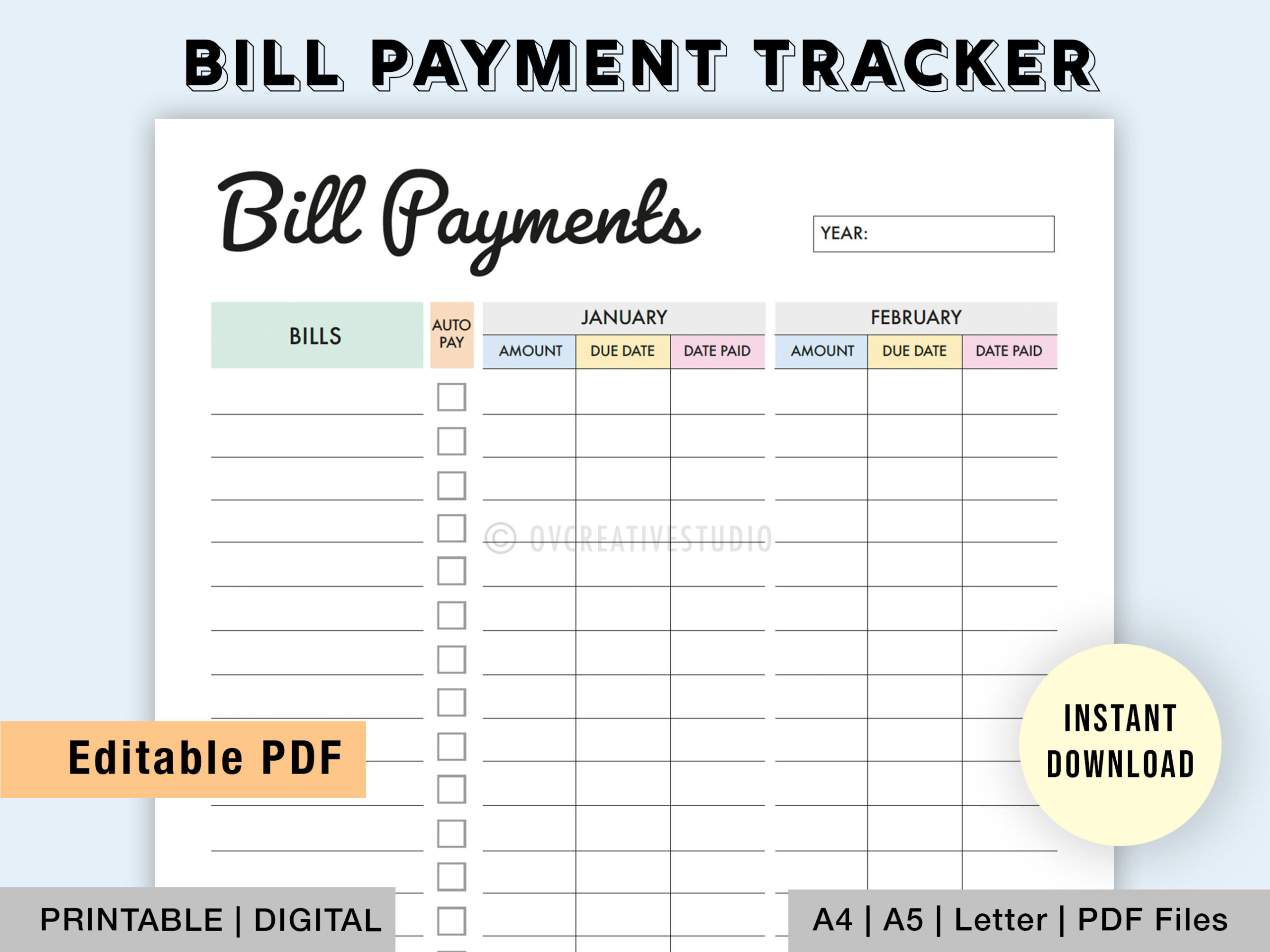 Monatlicher Bill Tracker | Jahresplaner | Monatsbuch | Bill intended for Free Printable Payment Tracker