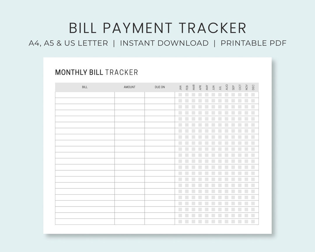 Monatlicher Bill Tracker Printable | Bill Zahlung Tracker | Bill throughout Bill Pay Tracker Printable