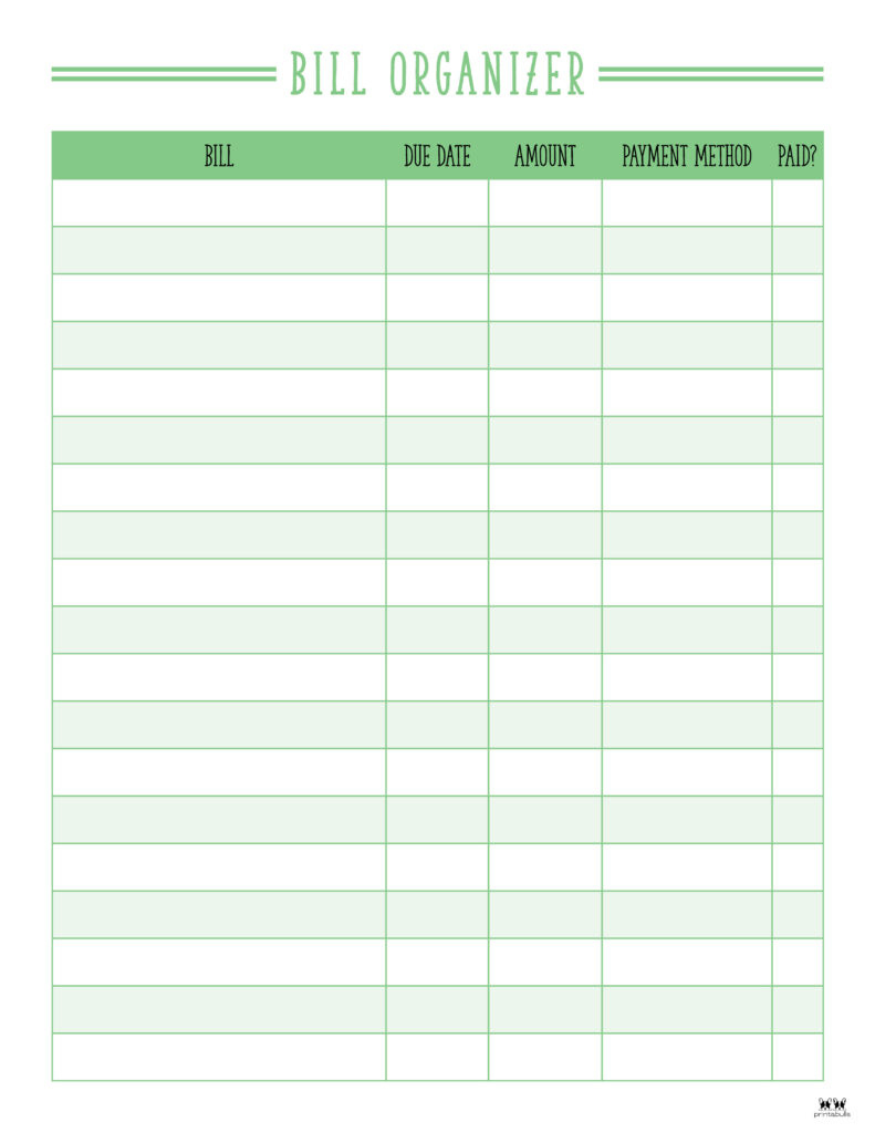 Monthly Bill Organizers - 23 Free Printables | Printabulls regarding Monthly Bill Tracker Template Free Printable