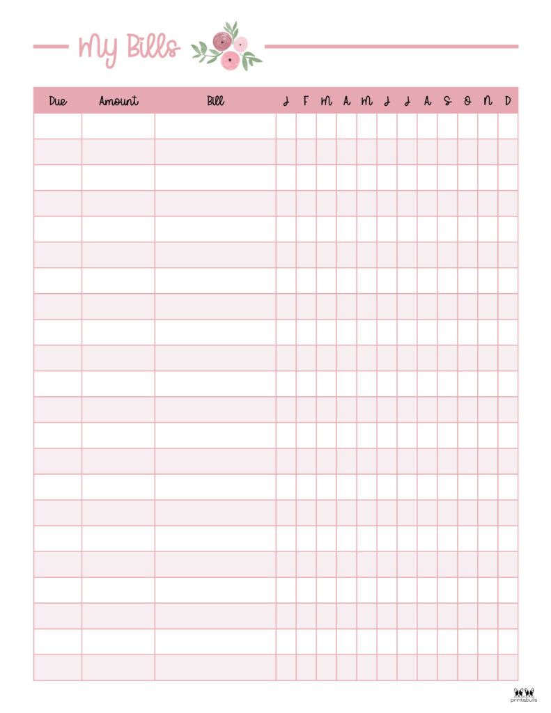 Monthly Bill Organizers - 23 Free Printables | Printabulls with Bill Tracker Printable Free