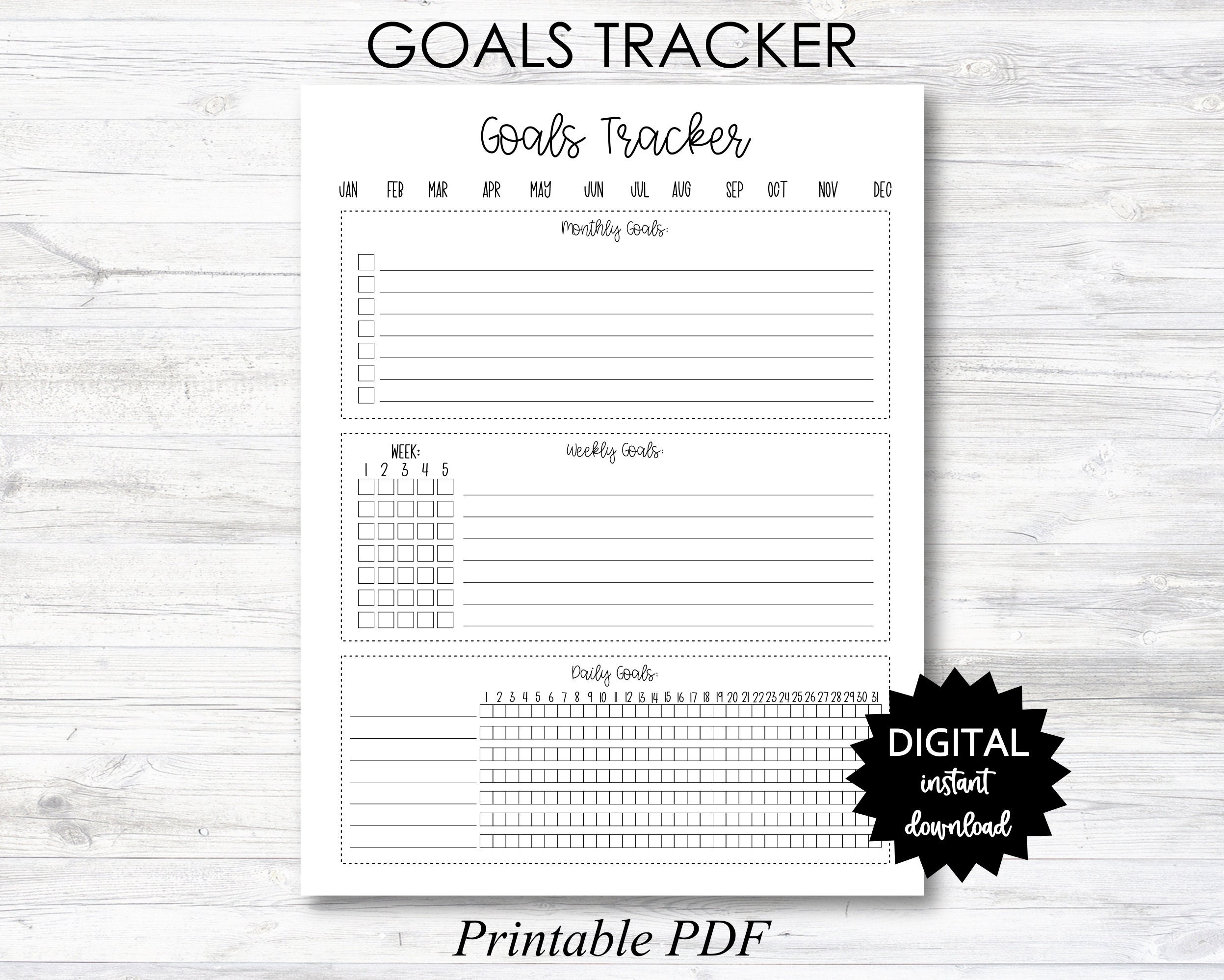 Monthly Goals Tracker, Goals Tracker Printable, Goals Worksheet in Printable Monthly Goal Tracker