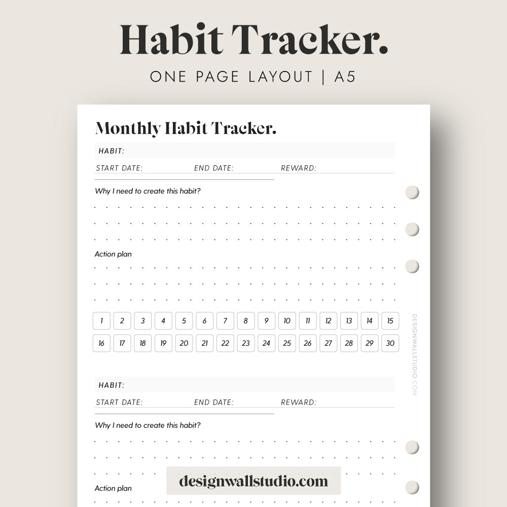 Monthly Habit Tracker – Printable Insert (A5) – Free Download inside A5 Habit Tracker Printable