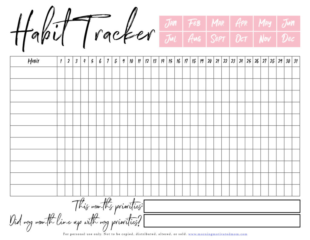 Monthly Habit Tracker Printable – Morning Motivated Mom in Free Printable Monthly Habit Tracker