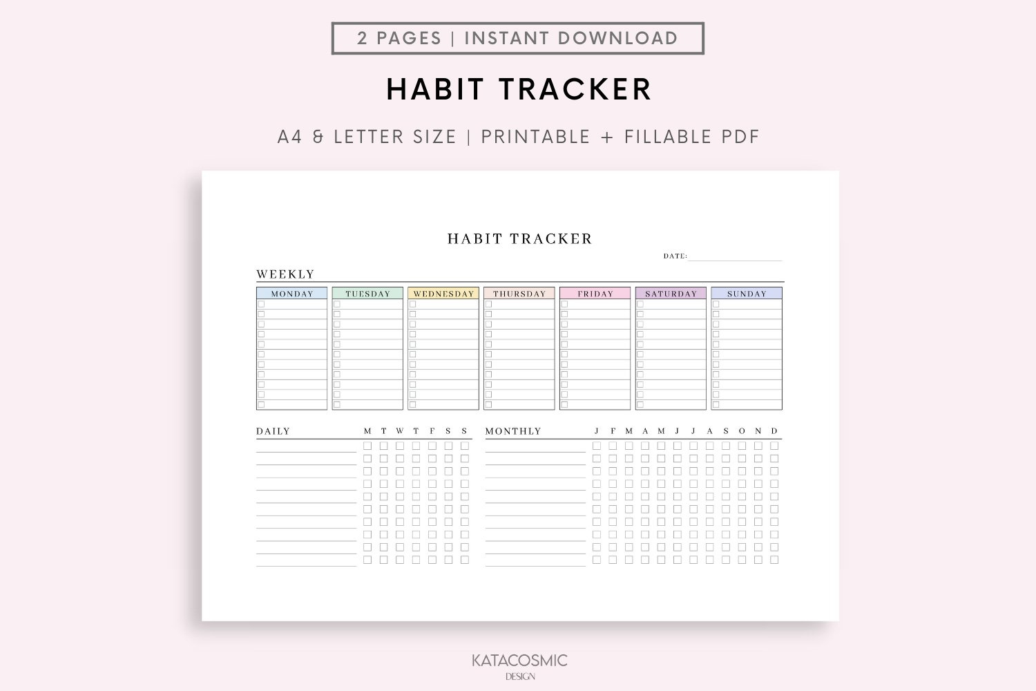 Monthly Habit Tracker, Routine Tracker, Daily To Do List throughout Daily Routine Tracker Printable