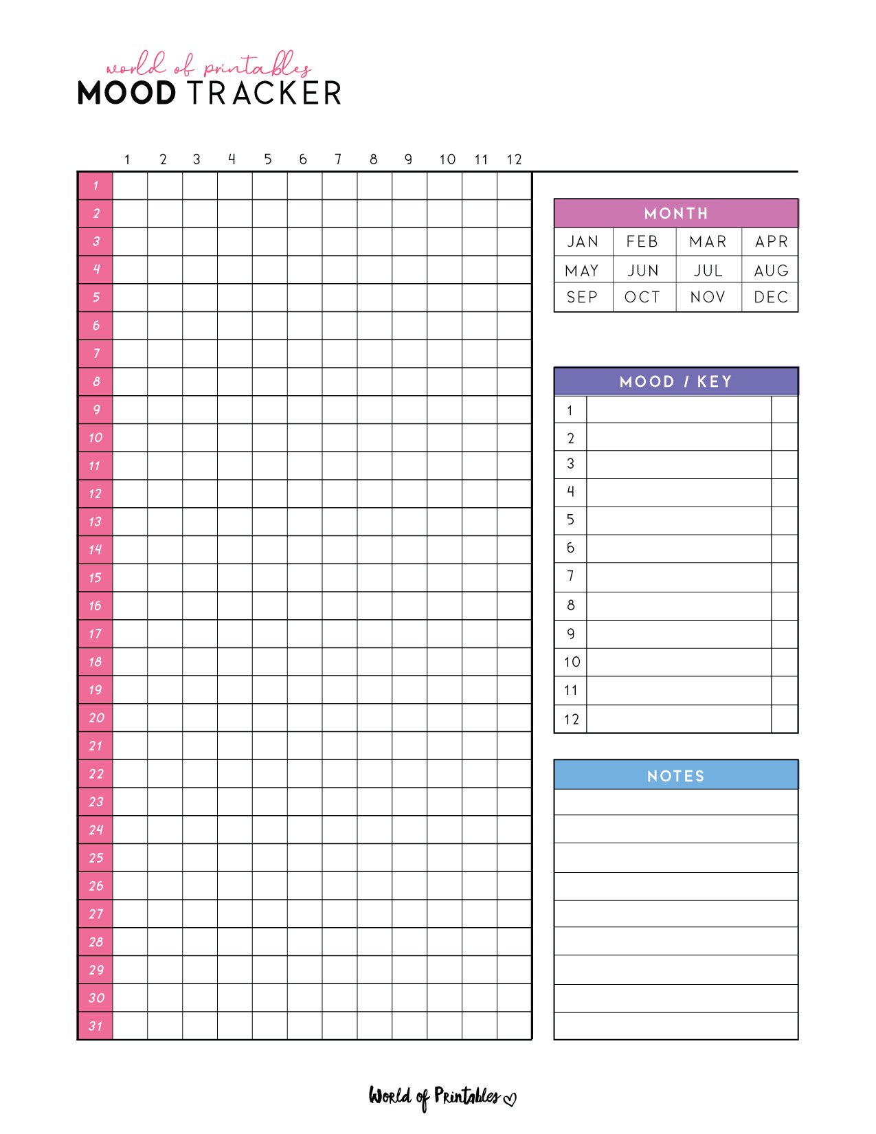 Mood Trackers - 16 Free Printable Templates - World Of Printables for Mood Tracker Free Printable