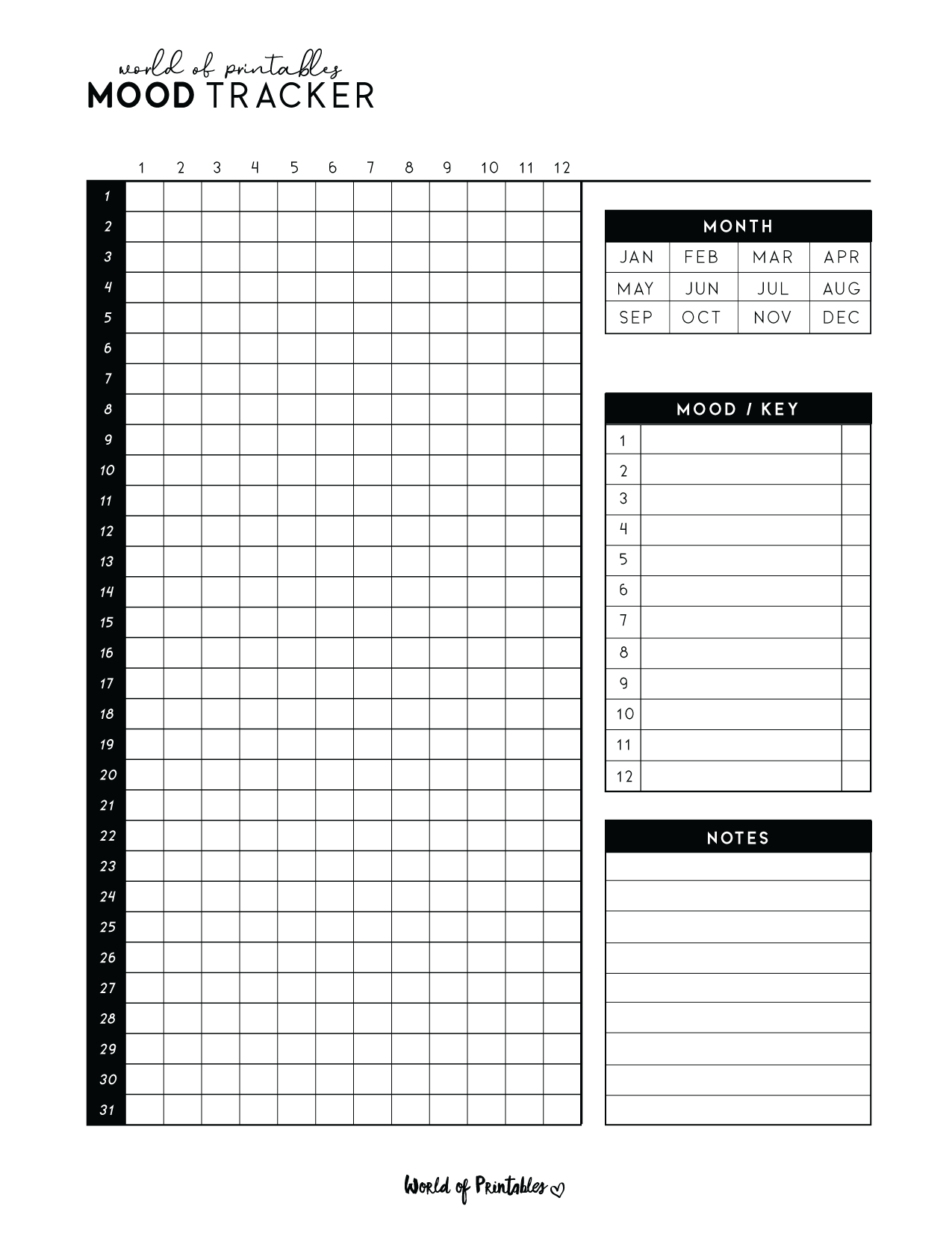 Mood Trackers - 16 Free Printable Templates - World Of Printables for Mood Tracker Free Printable